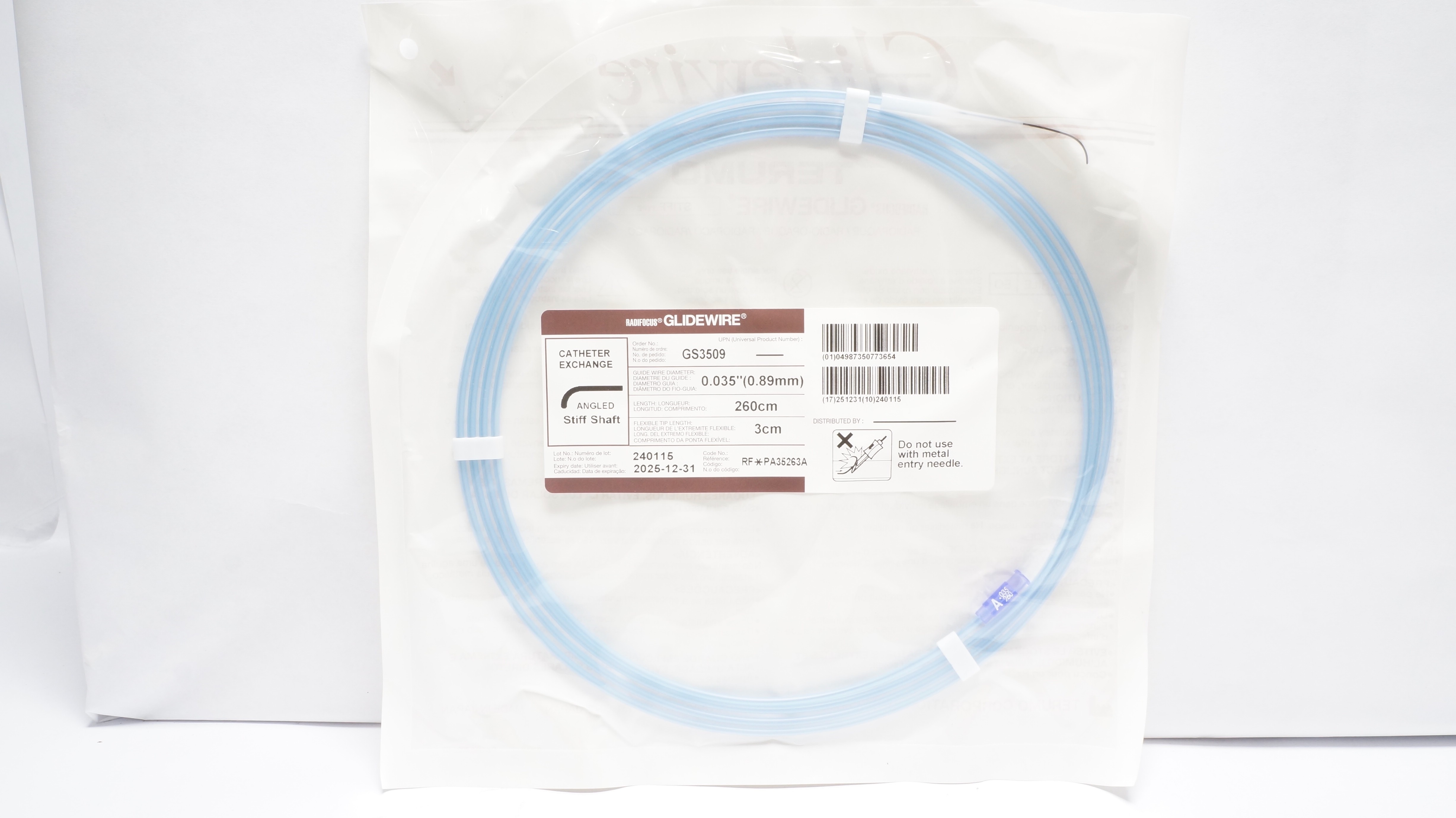 Terumo PA35263A Radifocus Glidewire Cath. Exchange 0.035inch x 260cm x 3cm