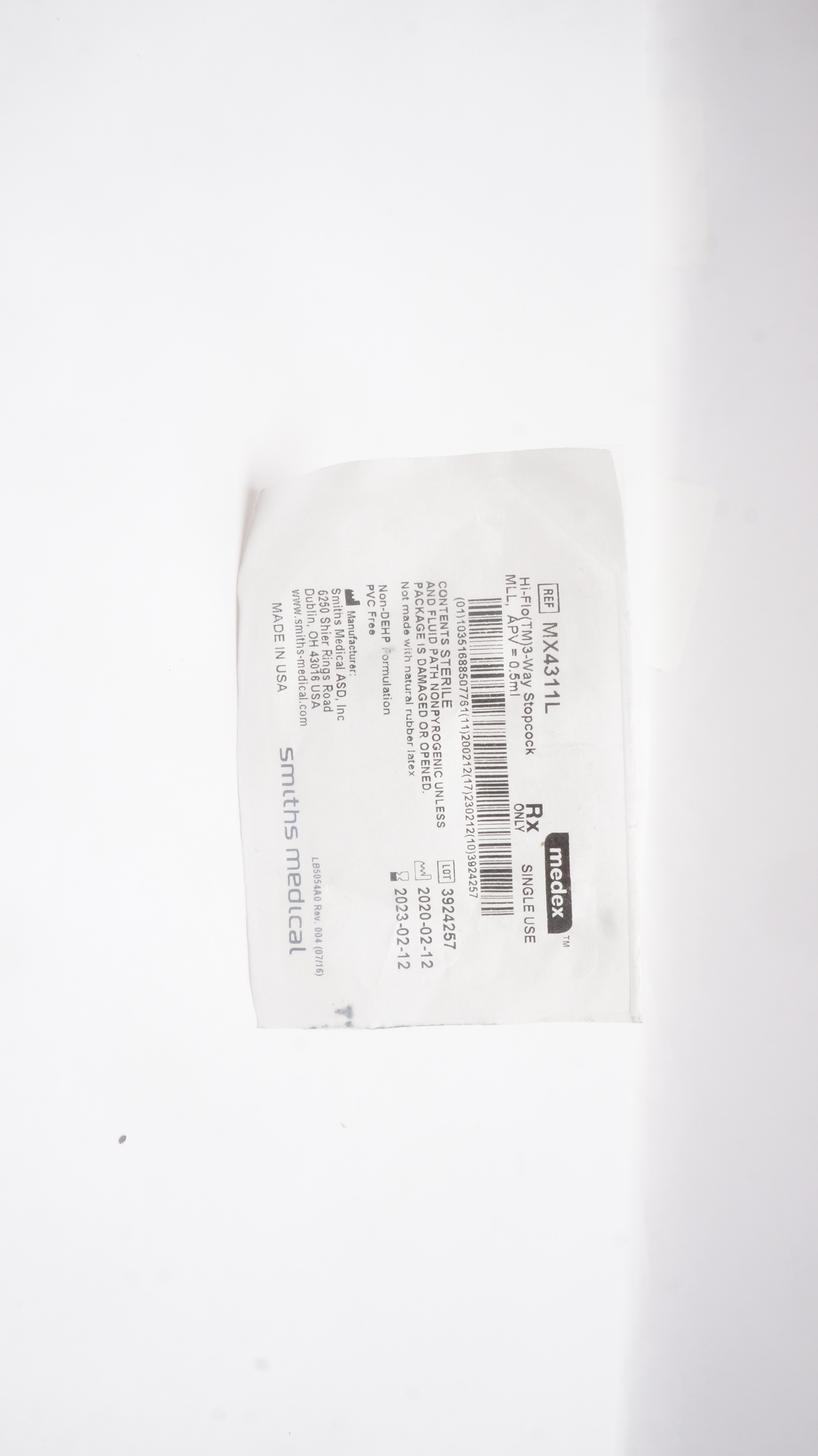 Smiths Medical MX4311L Medex Hi-Flo 3 Way Stopcock MLL, APV = 0.5ml (x)