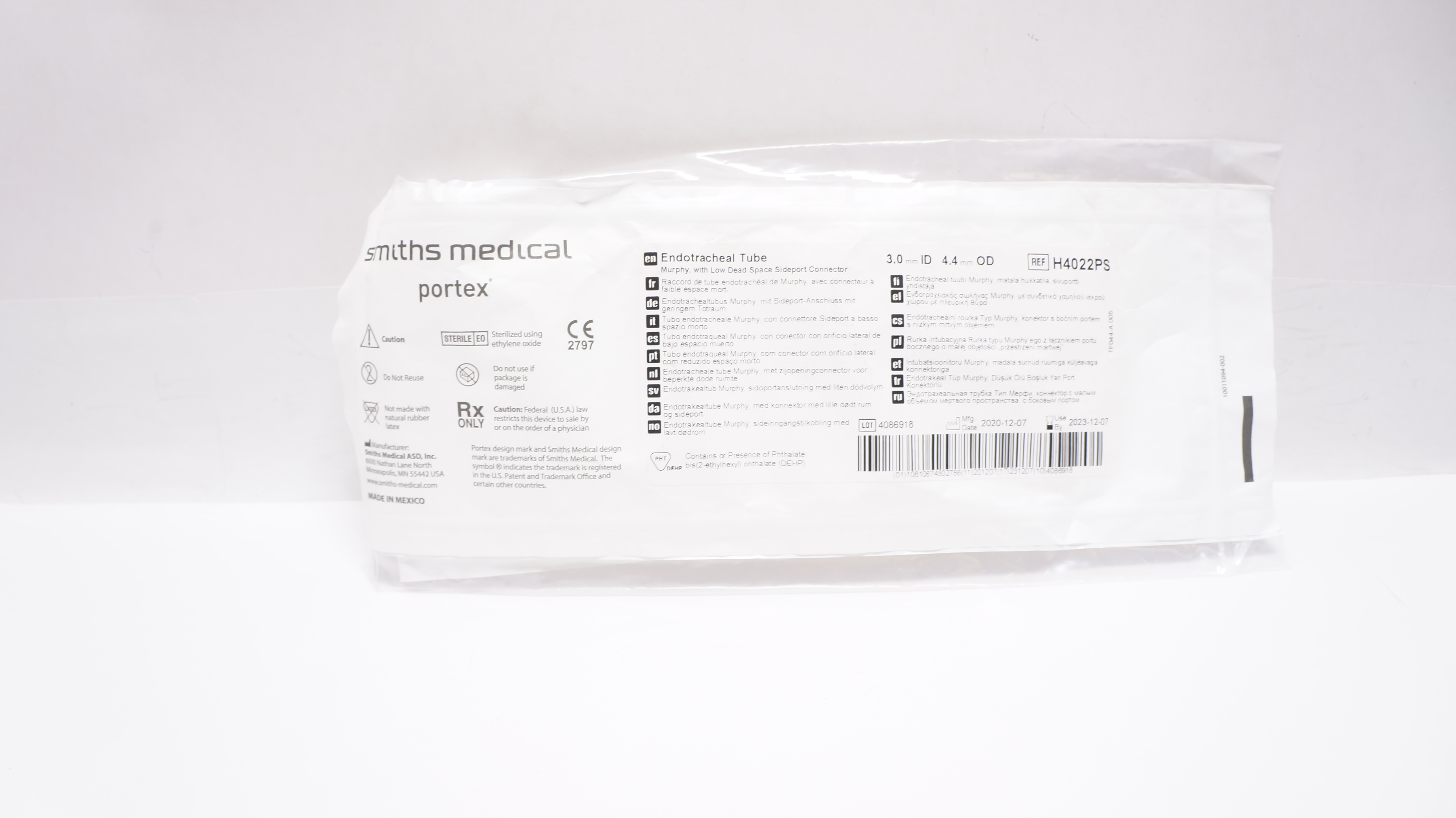 Smiths Medical H4022PS Portex Endotracheal Tube Murphy, 3.0 mm ID x 4.4 mm OD(x)
