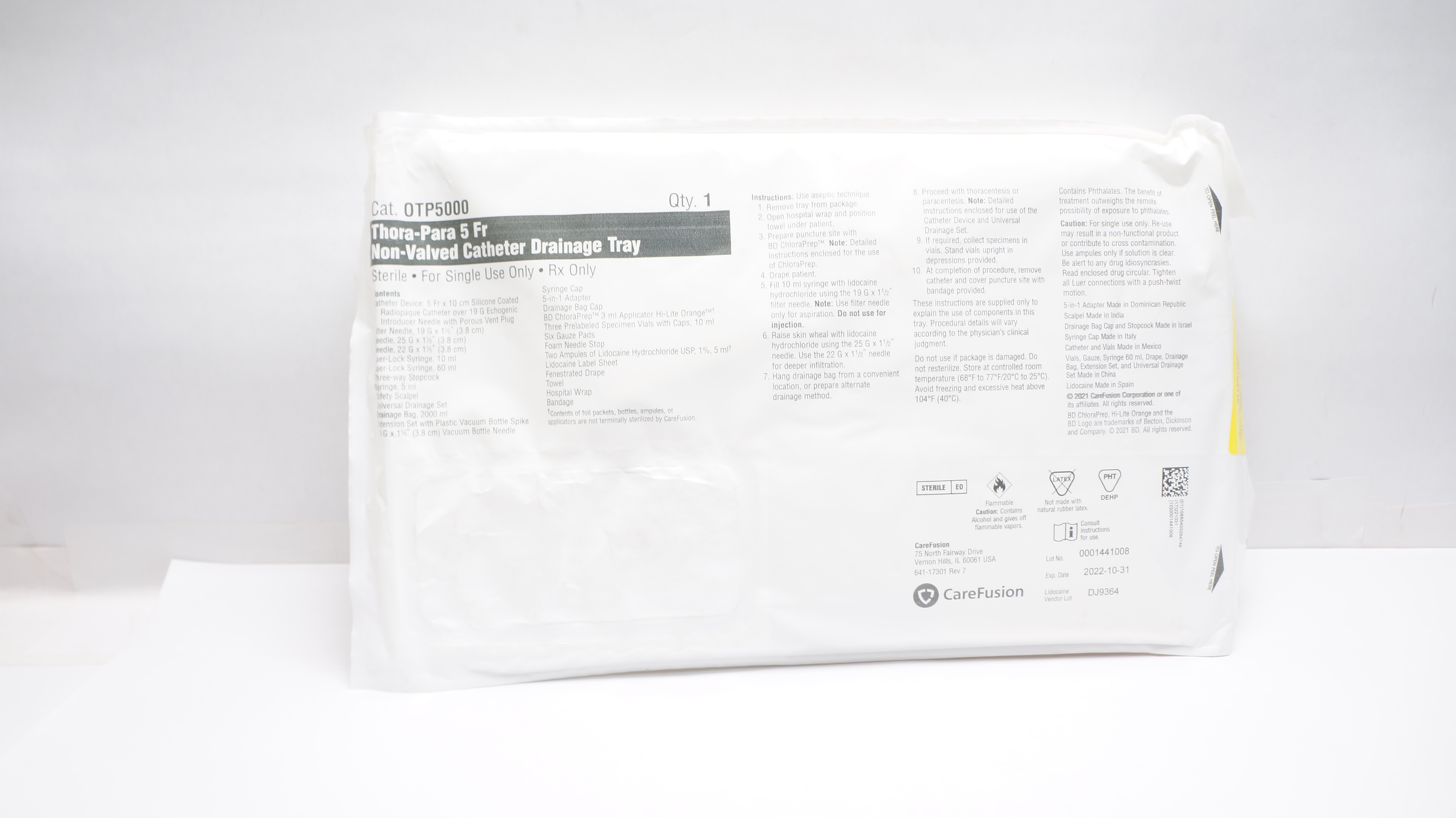 CareFusion OTP5000 Non-Valved Cath. Drainage Tray Thora-Para 5F (x)