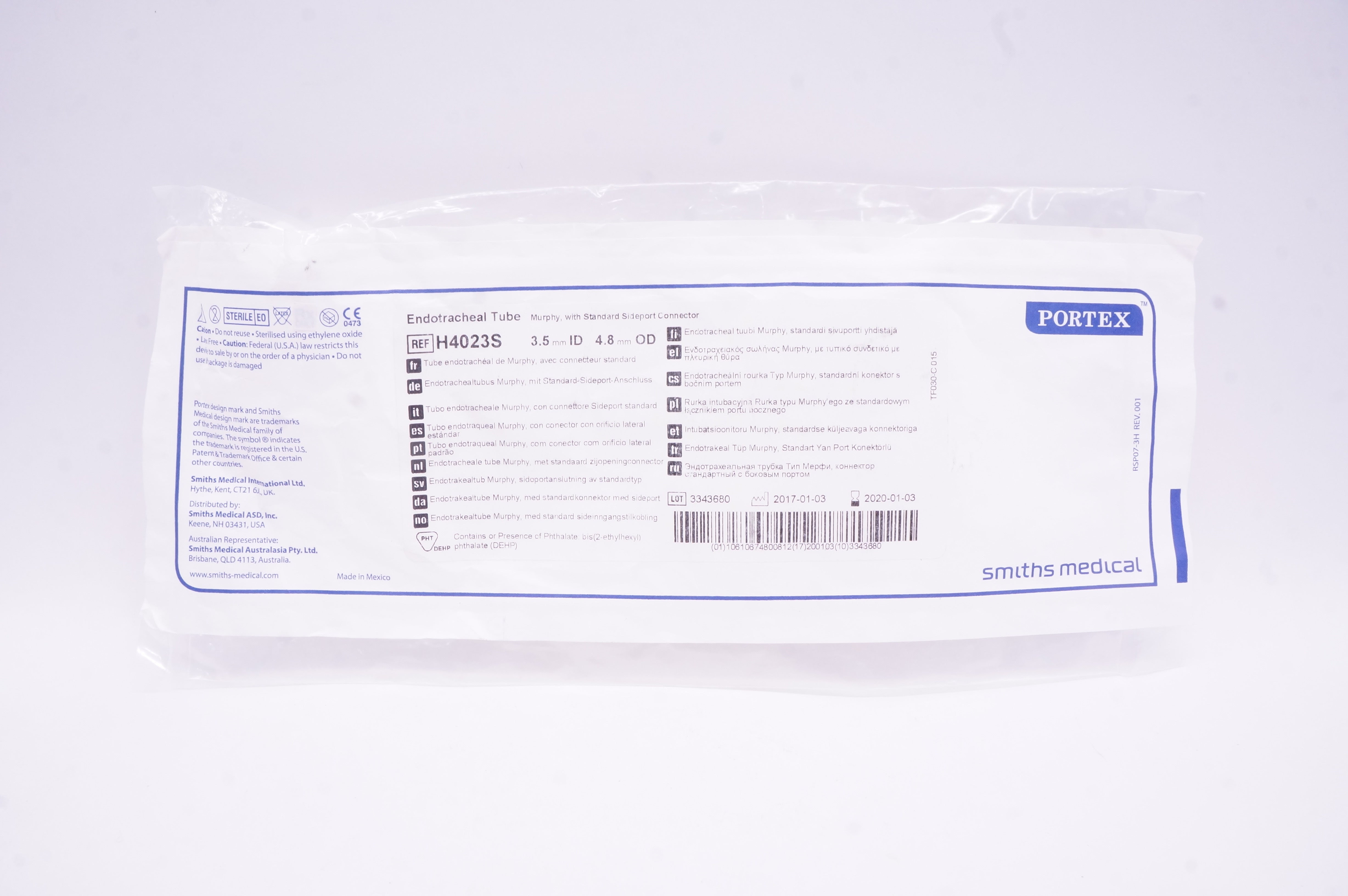 Smiths Medical H4023S Portex Endotracheal Tube 3.5 x 4.8mm (x)