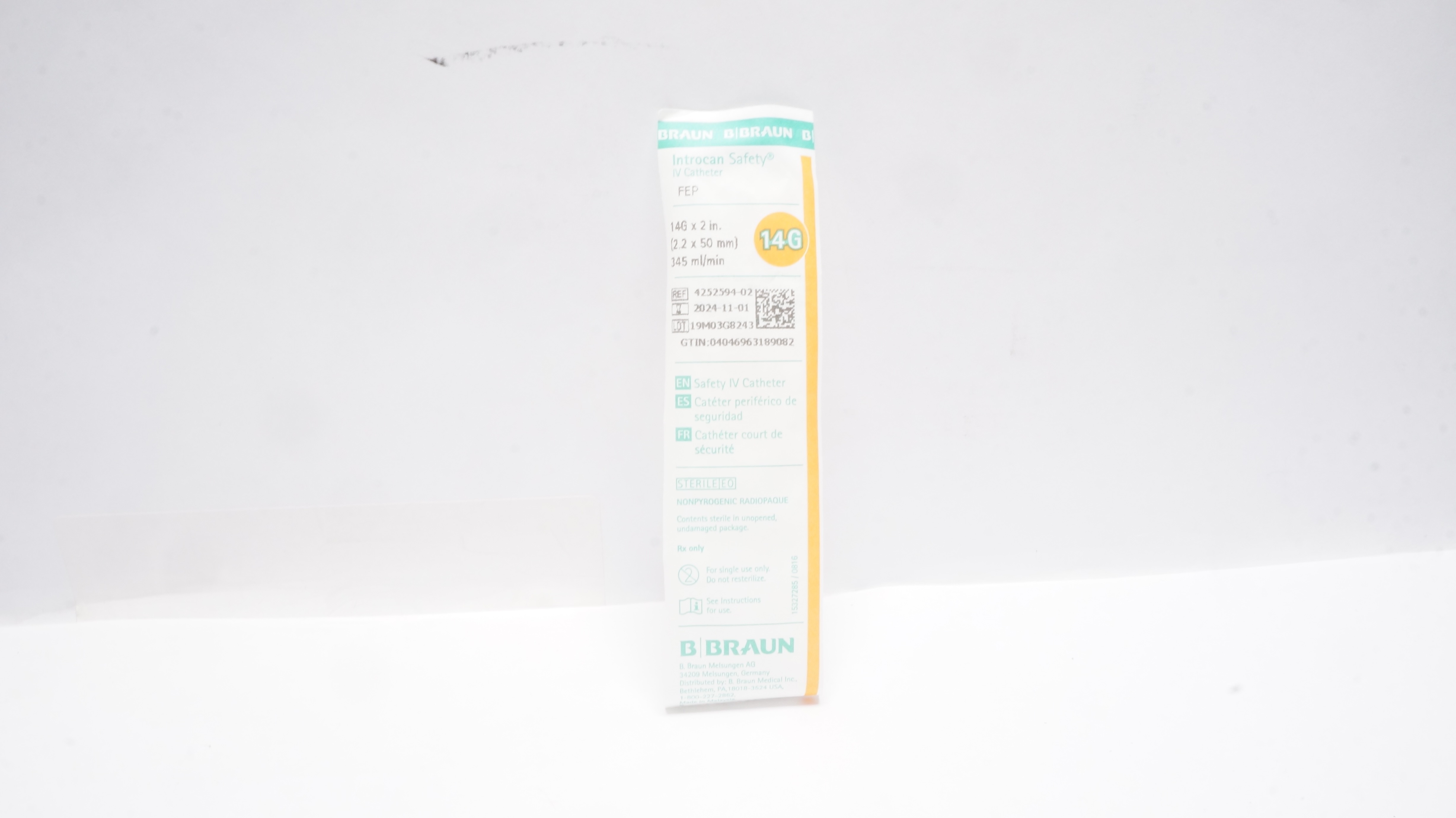 Braun 4252594-02 Introcan Safety IV Cath. 14G x 2inch 345ml/min (x)