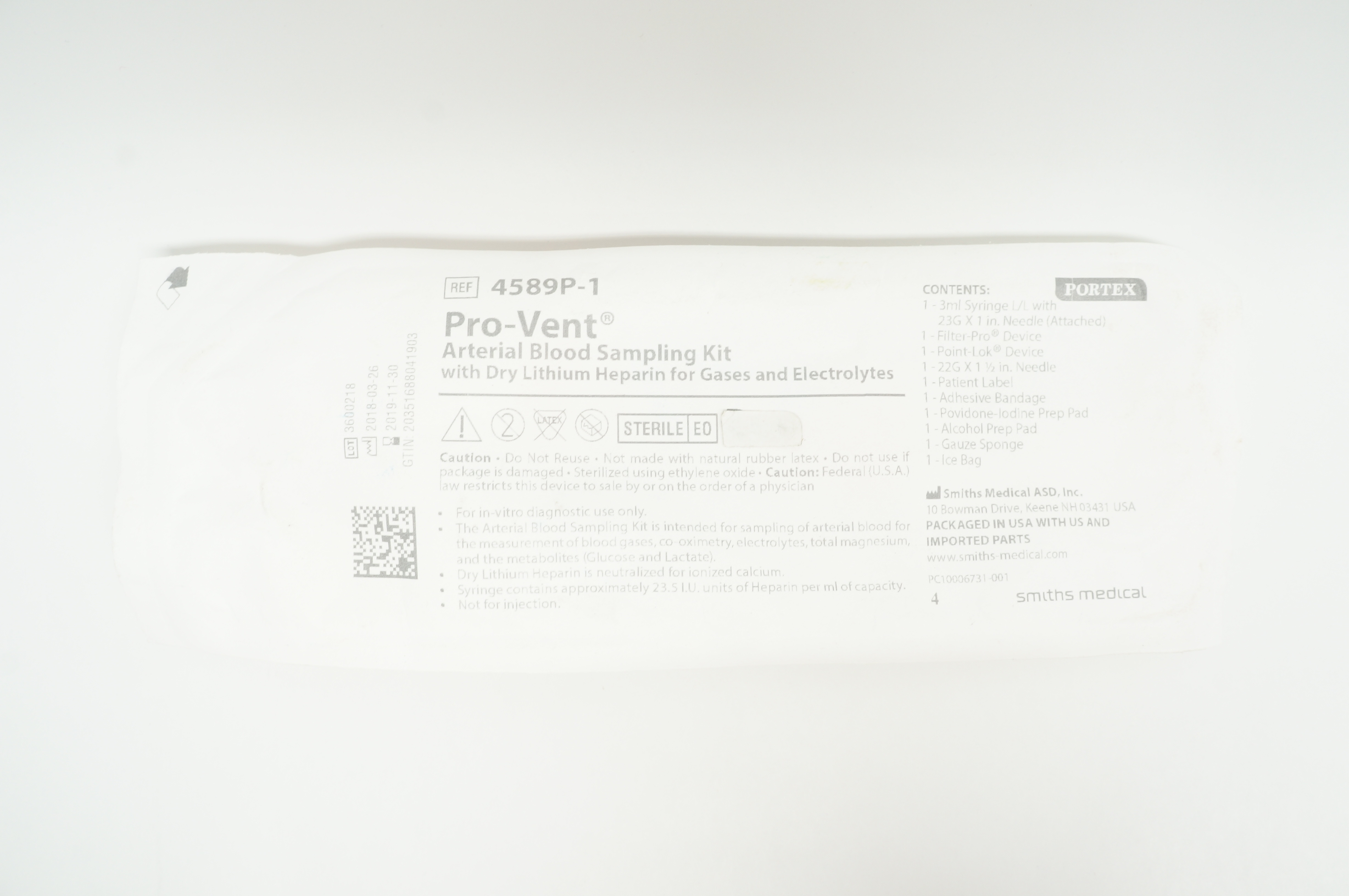 Smiths Medical 4589P-1 Pro-Vent Arterial Blood Sampling Kit (x)