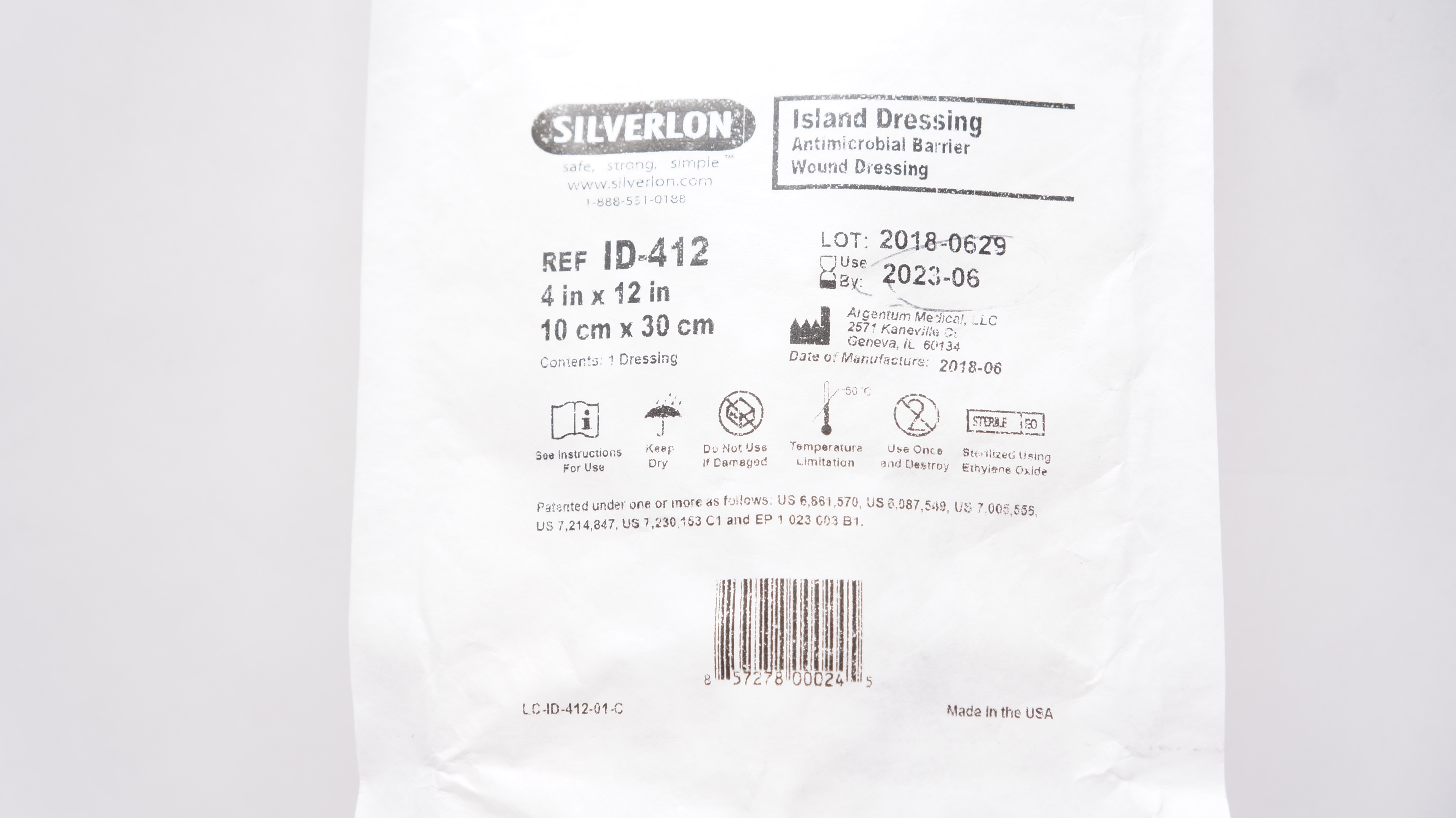 Argentum Medical ID-412 Silverlon Antimicrobial Wound Dressing 4 x 12inch (x)