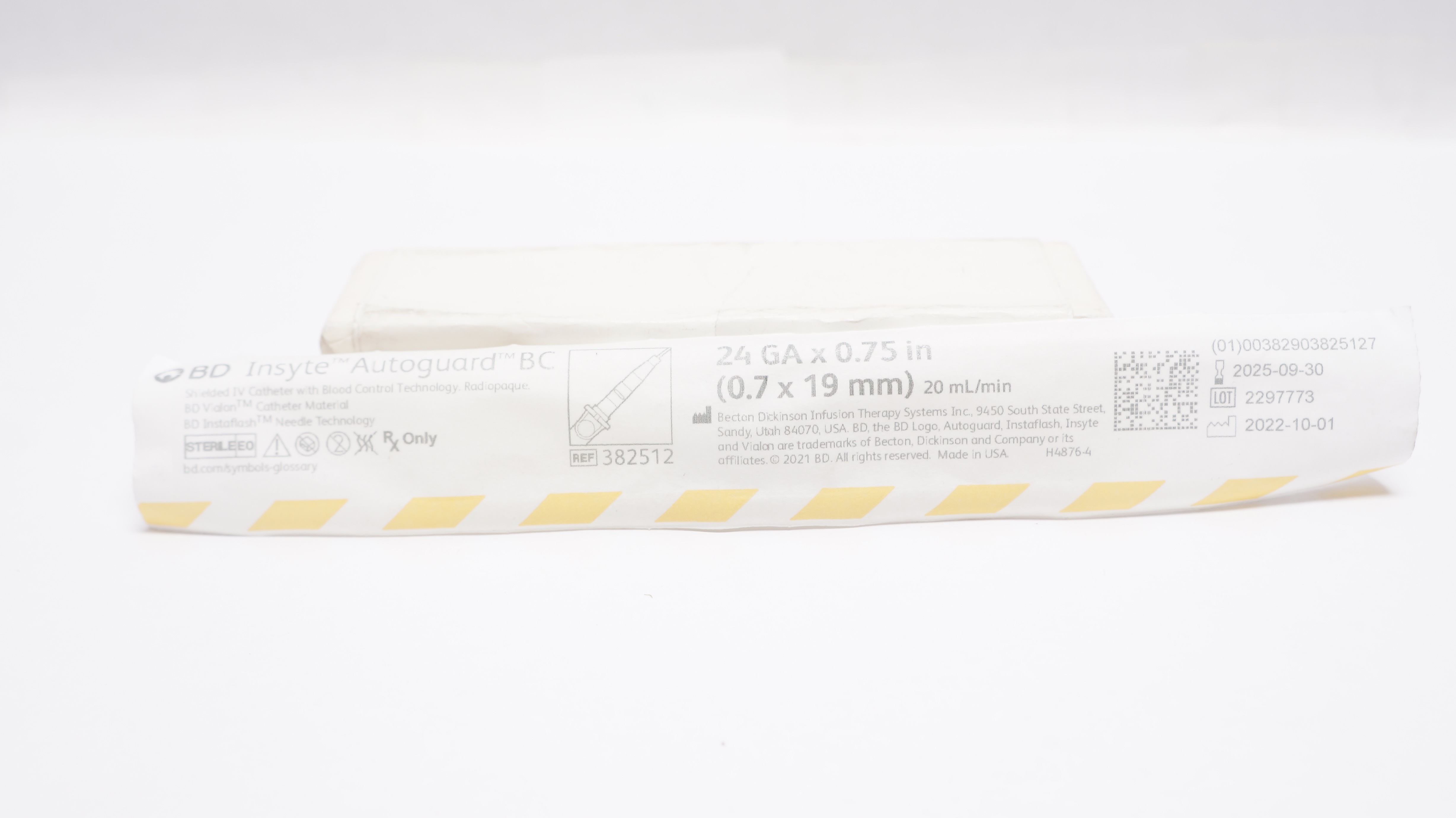 BD 382512 Insyte Autoguard BC Shielded IV Cath. 24GA x 0.75inch 20mL/min