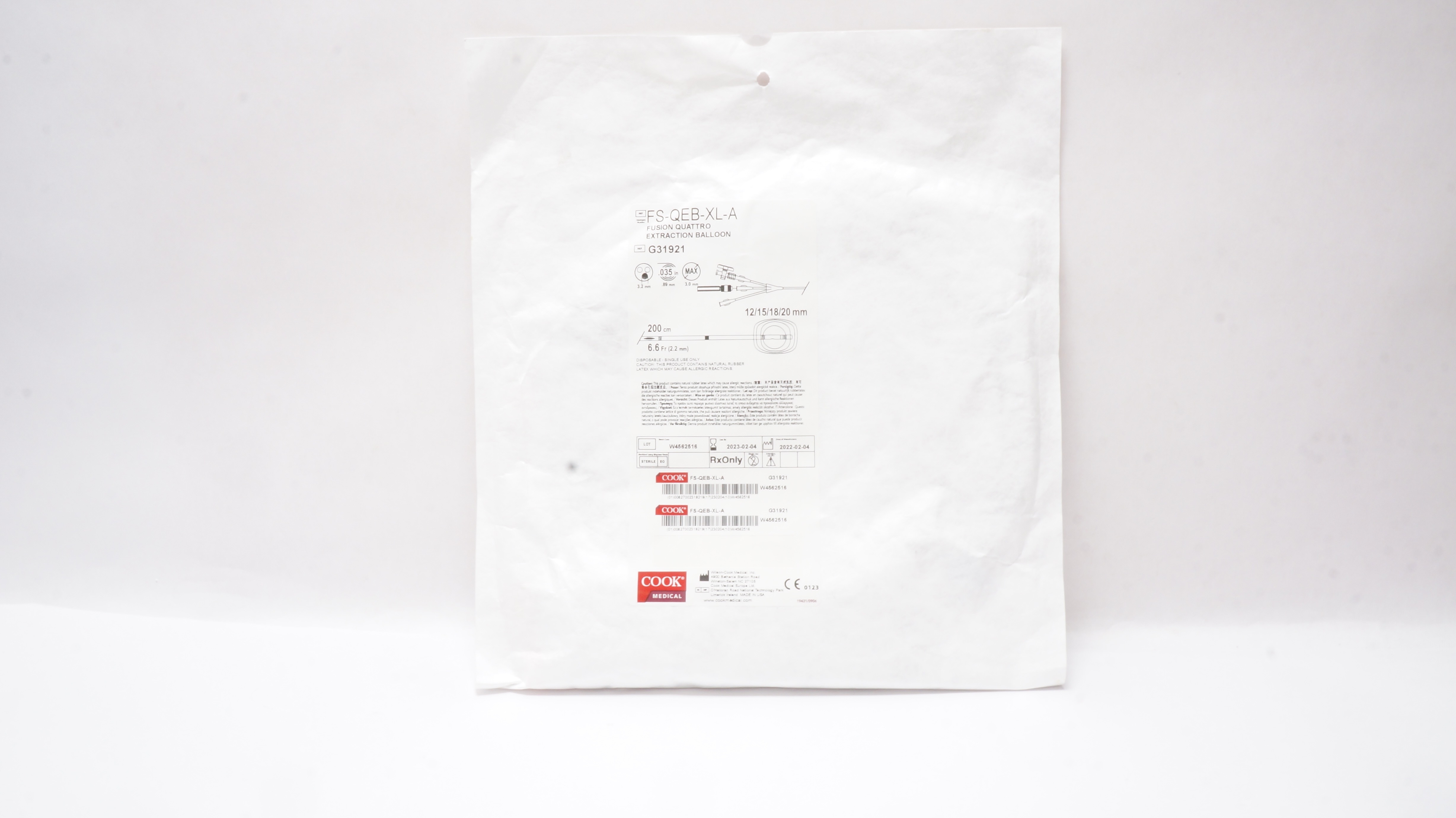 Cook Medical G31921 Fusion Quattro Extraction Balloon 6.6Fr. (x)