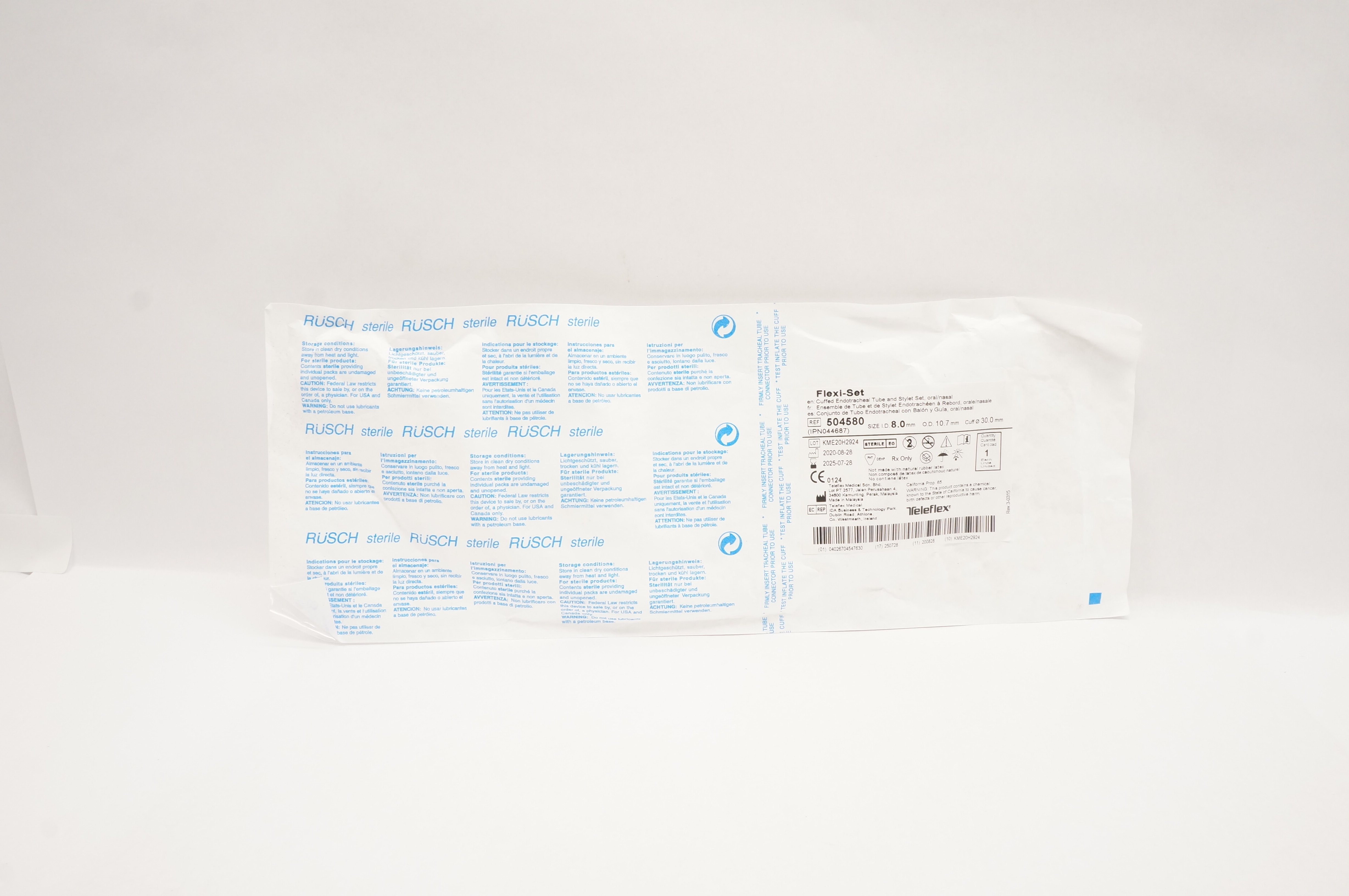 Teleflex 504580 Flexi-Set Endotracheal Tube & Stylet 8.0 ID x 10.7 OD x 30.0mm
