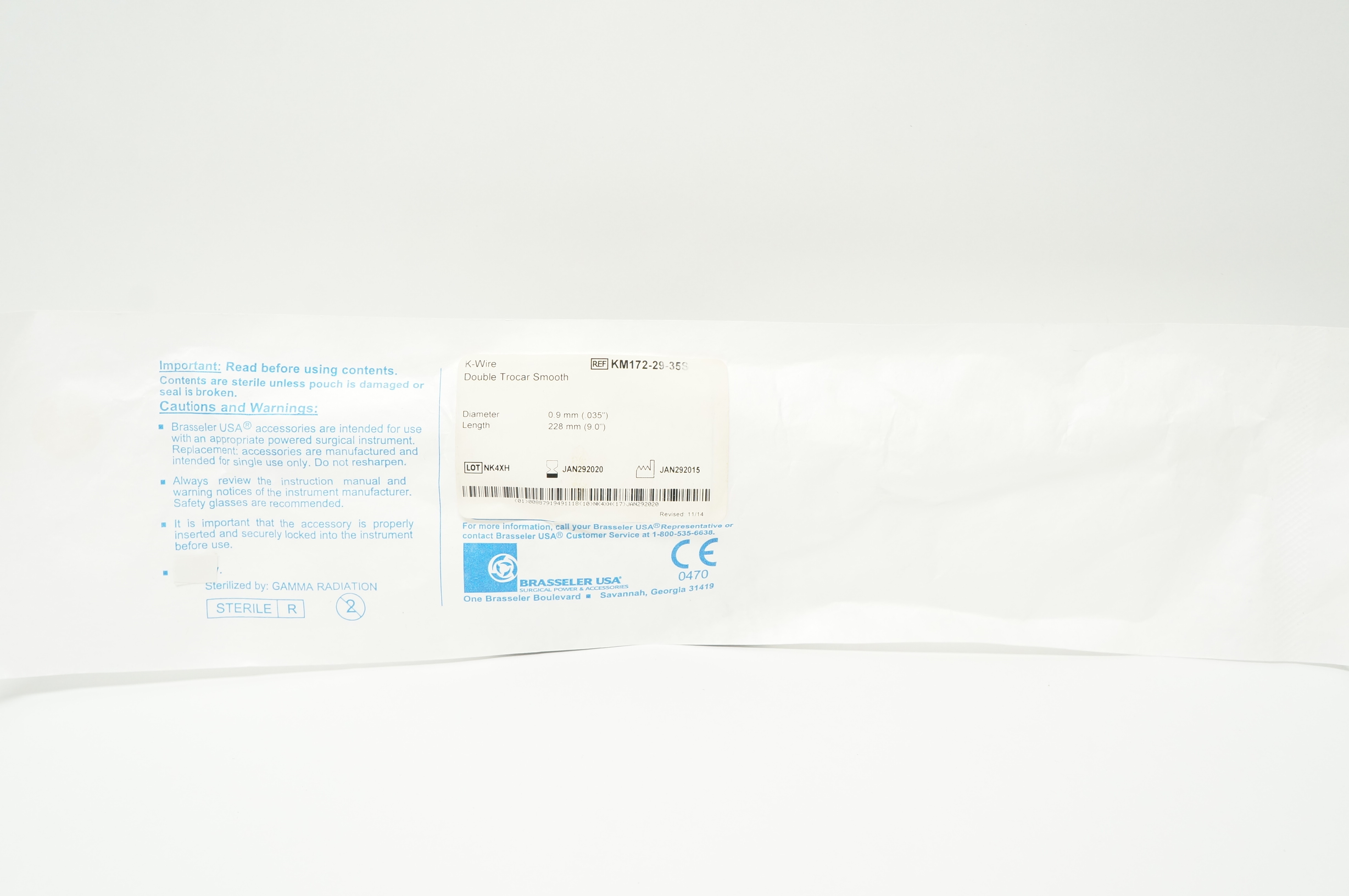 Brasseler KM172-29-35S K-Wire Double Trocar Smooth .035inch x 9.0 inch (x)