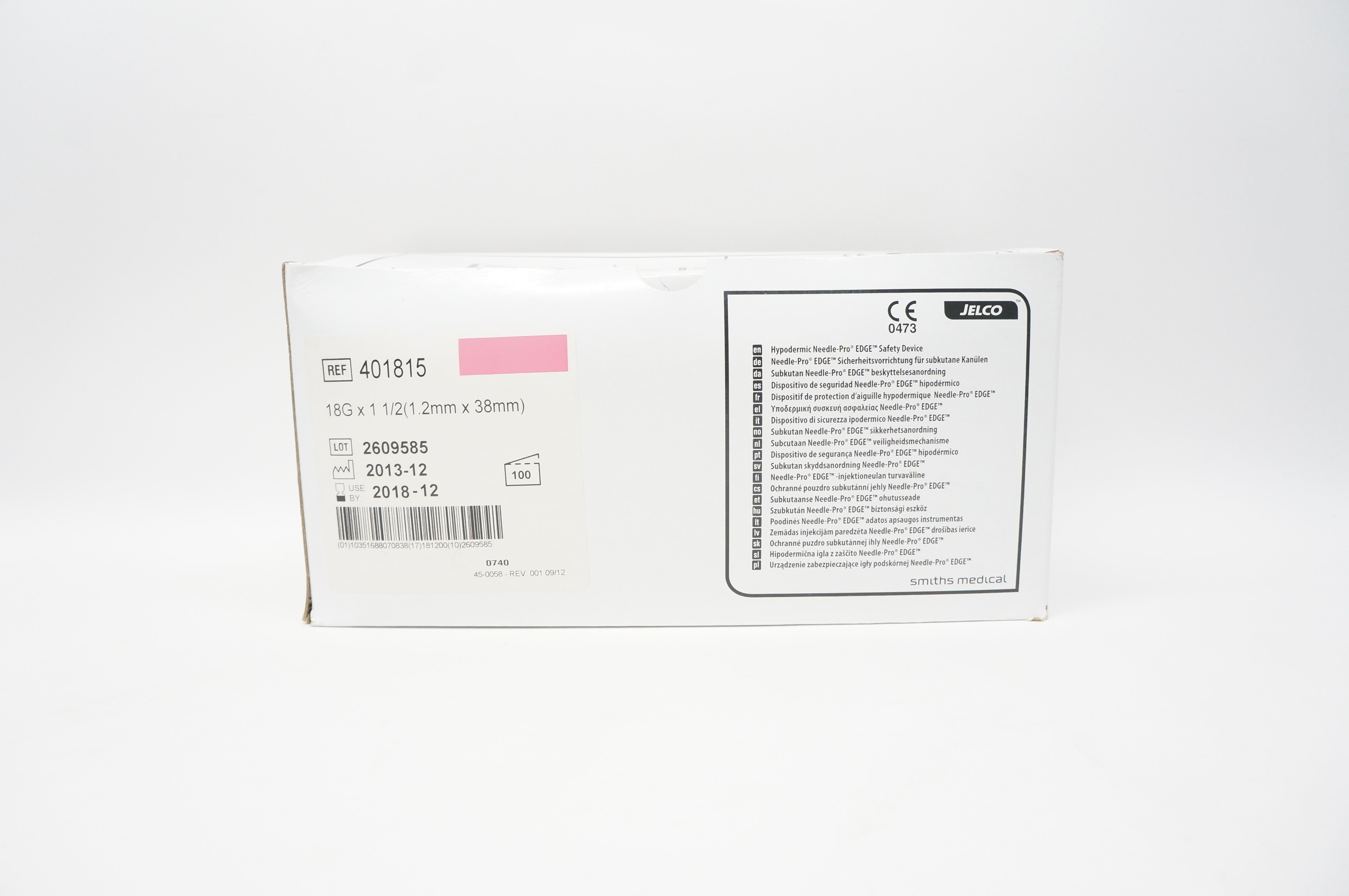 Smiths Medical 401815 Jelco Hypodermic Safety Device 18G x 1 1/2(x) - Box of 100
