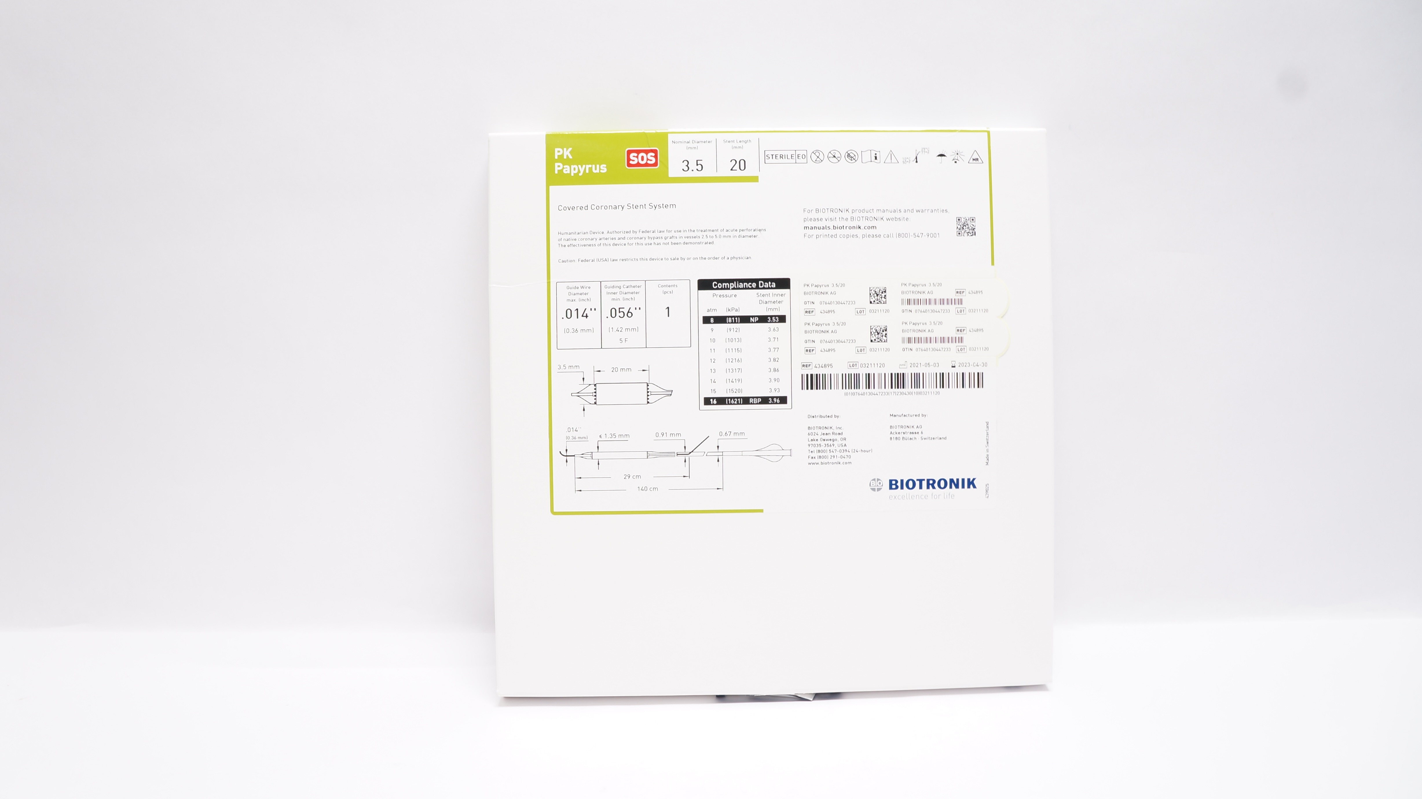 Biotronik 434895 PK Papyrus Covered Coronary Stnt System 3.5mm x 20mm (x)