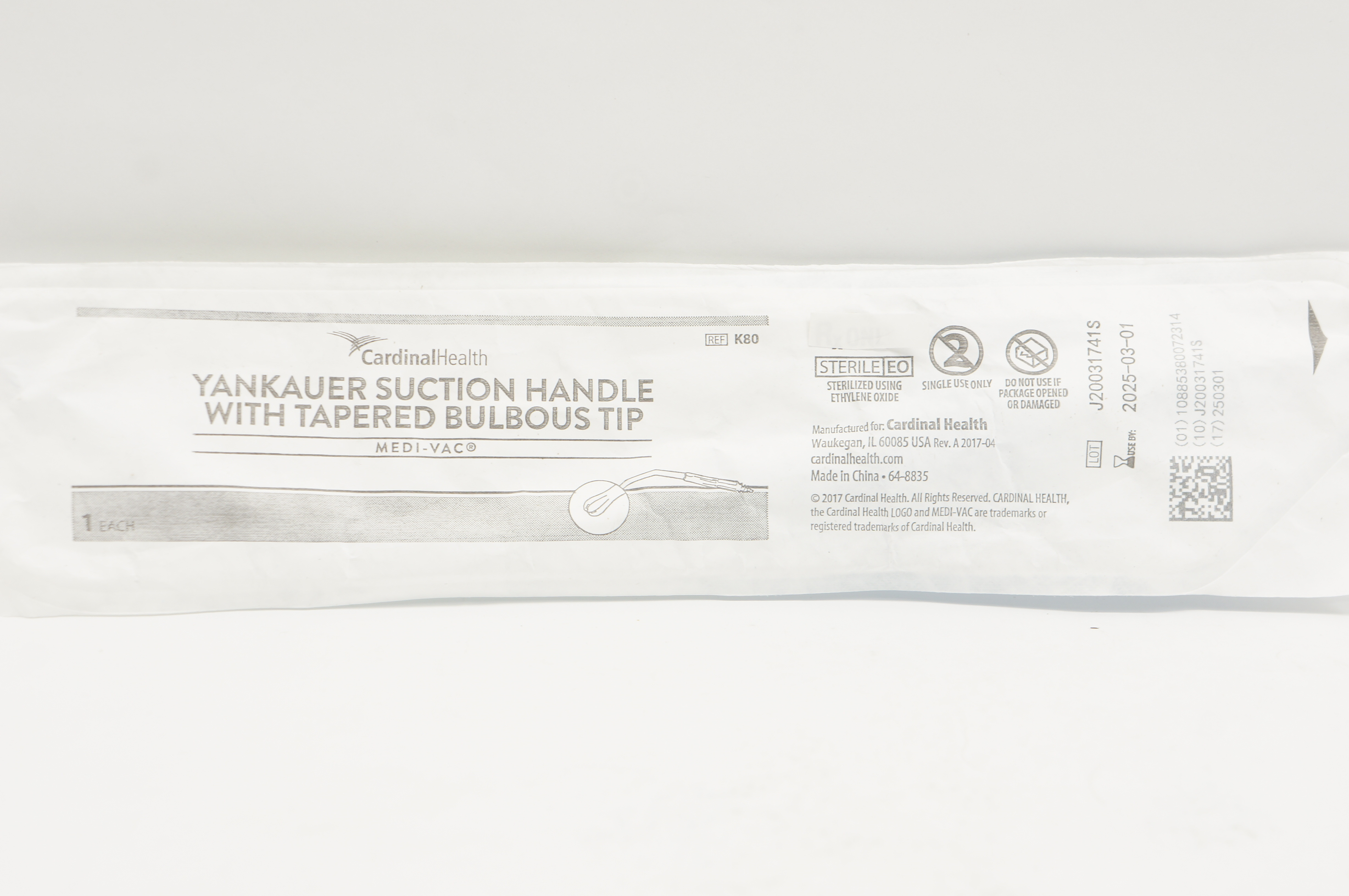 Cardinal Health K80 Yankauer Suction Handle With Tapered Bulbous Tip