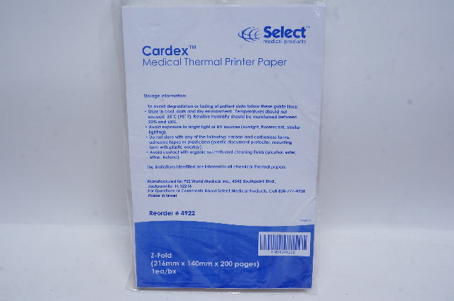Select 4922 Cardex Medical Thermal Printer Paper Z-Fold 216mm x 140mm