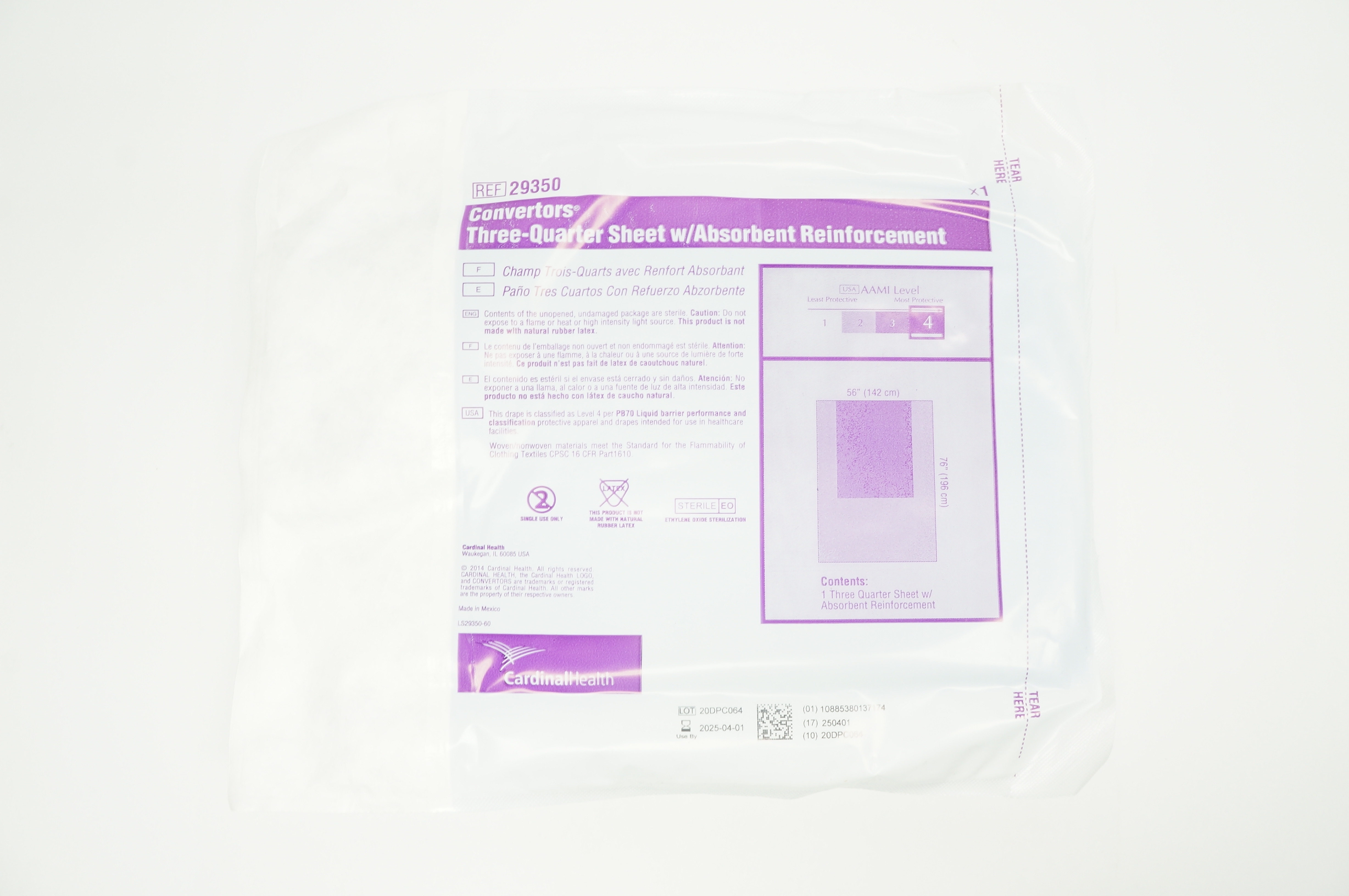 Cardinal Health 29350 Convertors Three-Quarter Sheet 56inch x 77inch