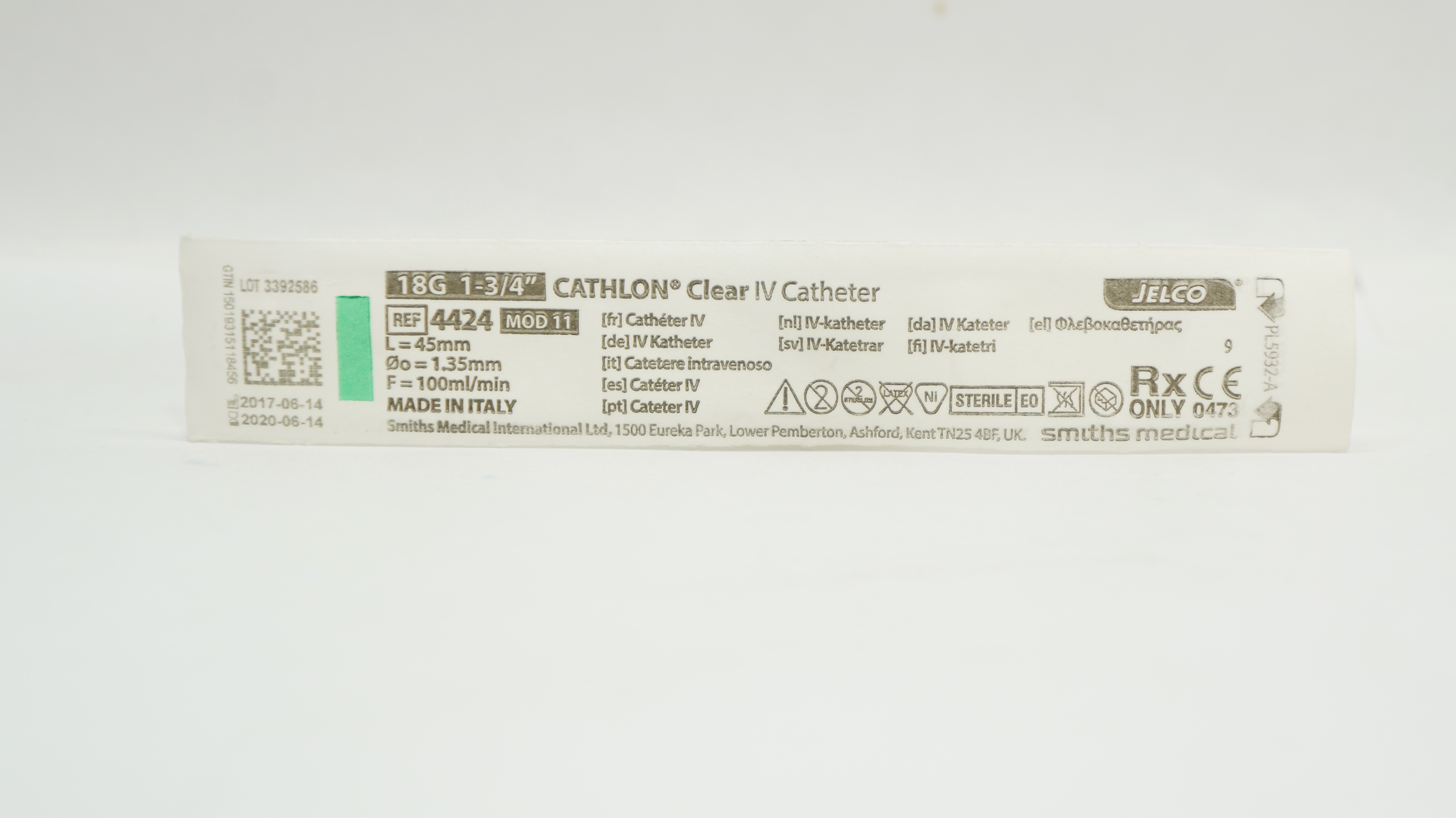 Smiths Medical 4424 Jelco Cathlon Clear I.V. Cath. 18G x 1-3/4inch 100ml/min (x)