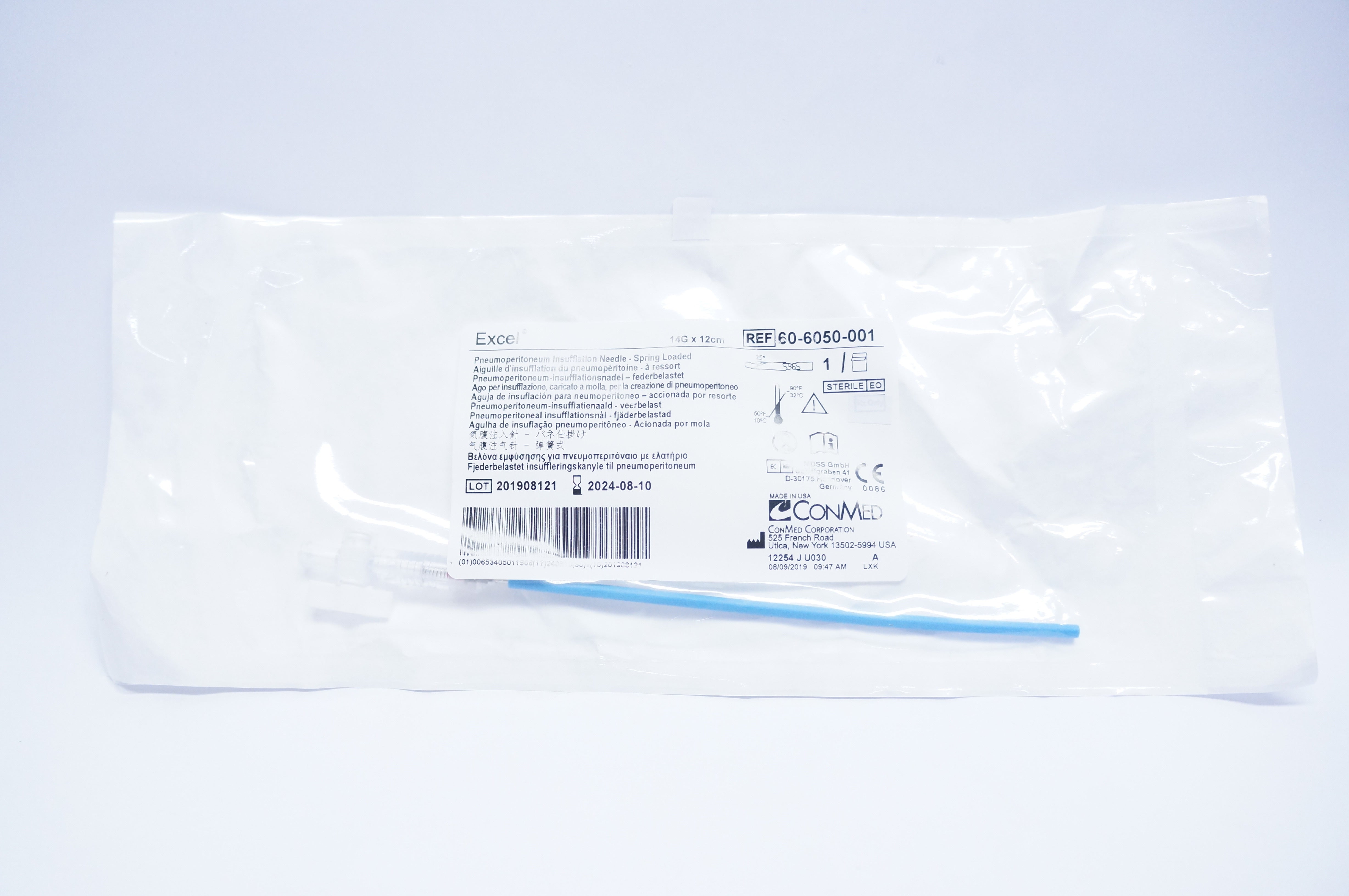 ConMed 60-6050-001 PNEUMOPERITONEUM Insufflation Spring Loaded 14G x 12cm