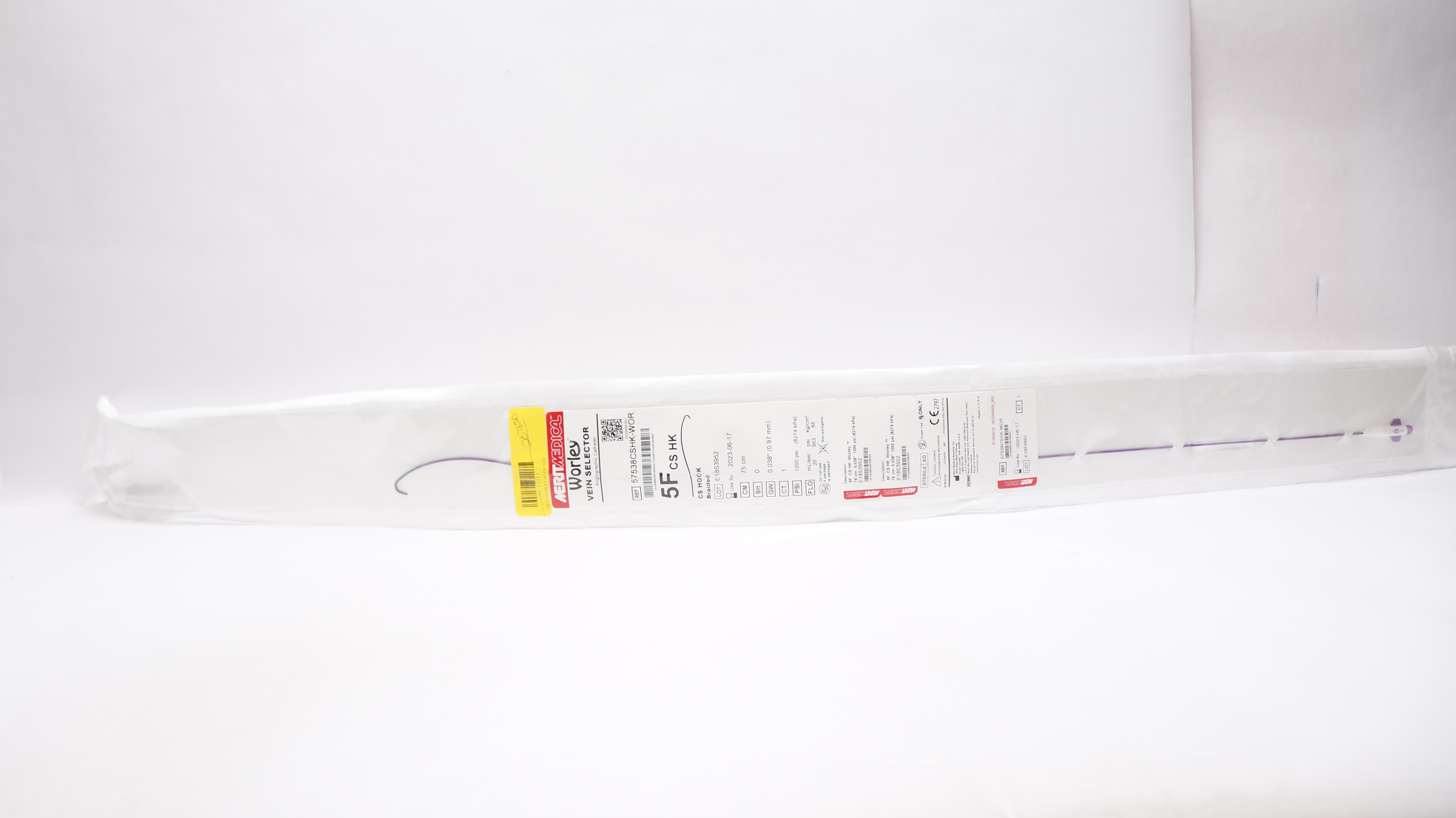 Merit Medical 57538CSHK-WOR Worley Angiographic Cath. CS HK 5F x 75cm (x)