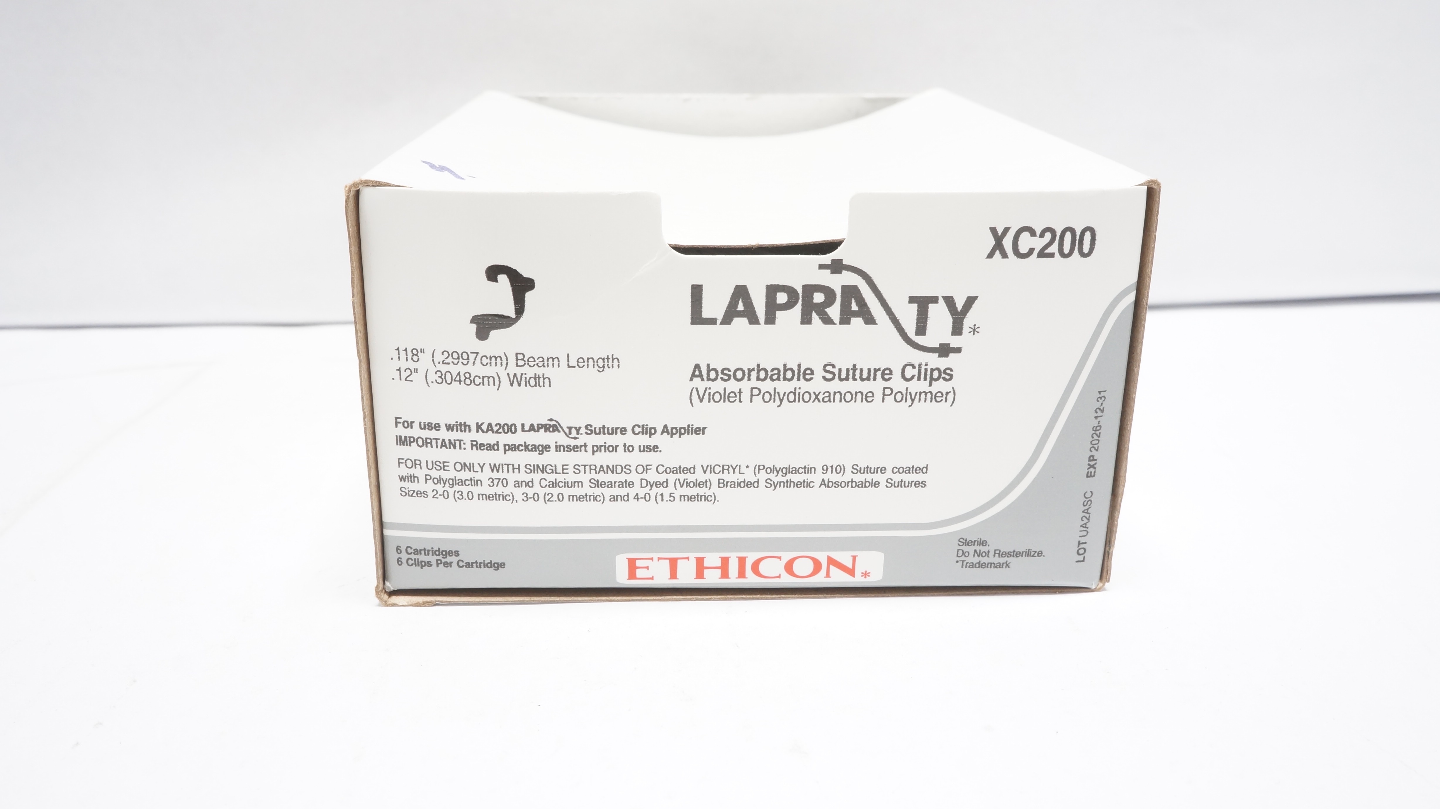 Ethicon XC200 LAPRA TY Absorbable Stre Clips 12inch x 118inch - Box of 4