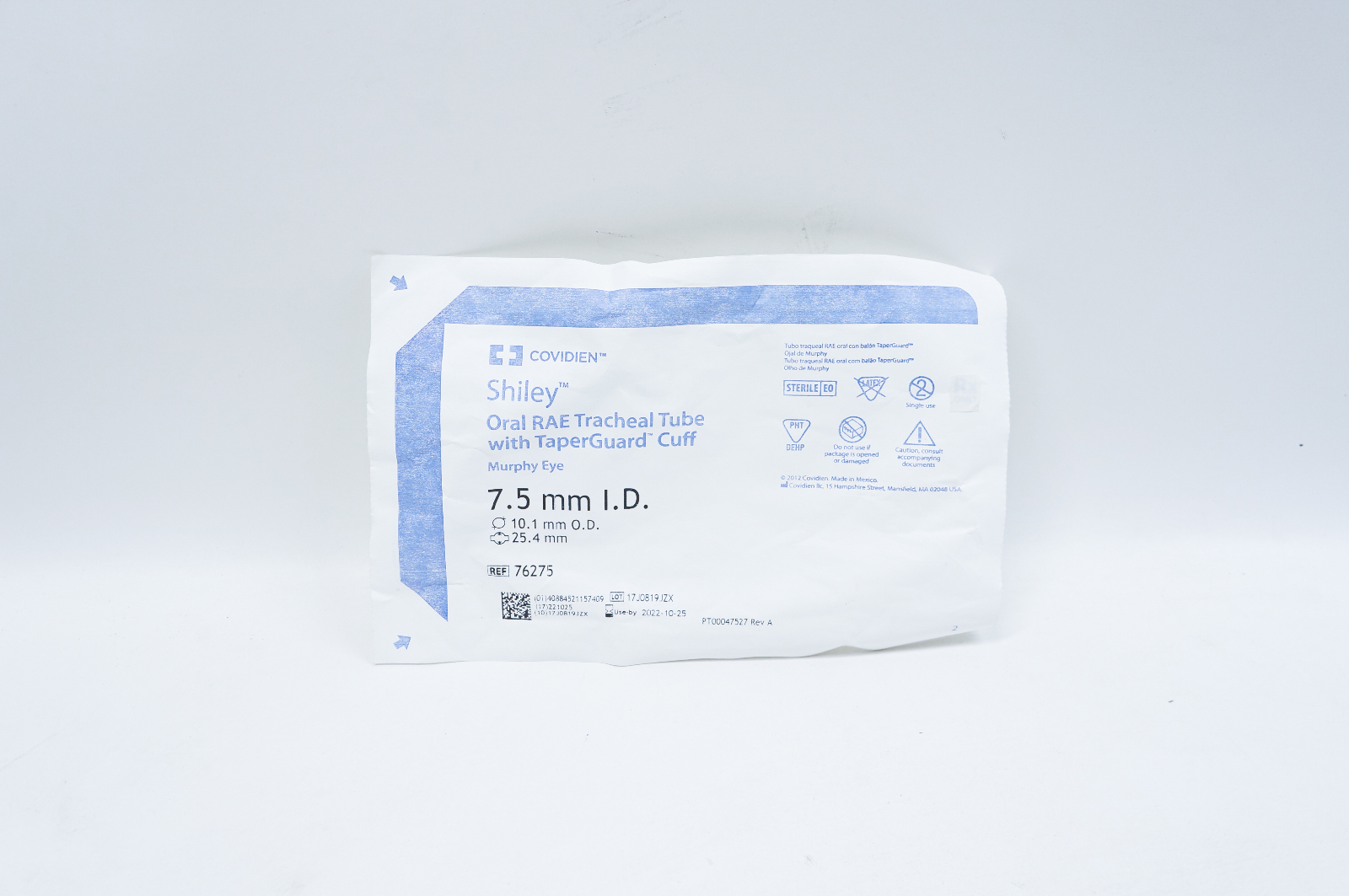 Covidien 76275 Shiley Oral RAE Tracheal Tube 7.5mm ID x 10.1mm OD x 25.4mm (x)