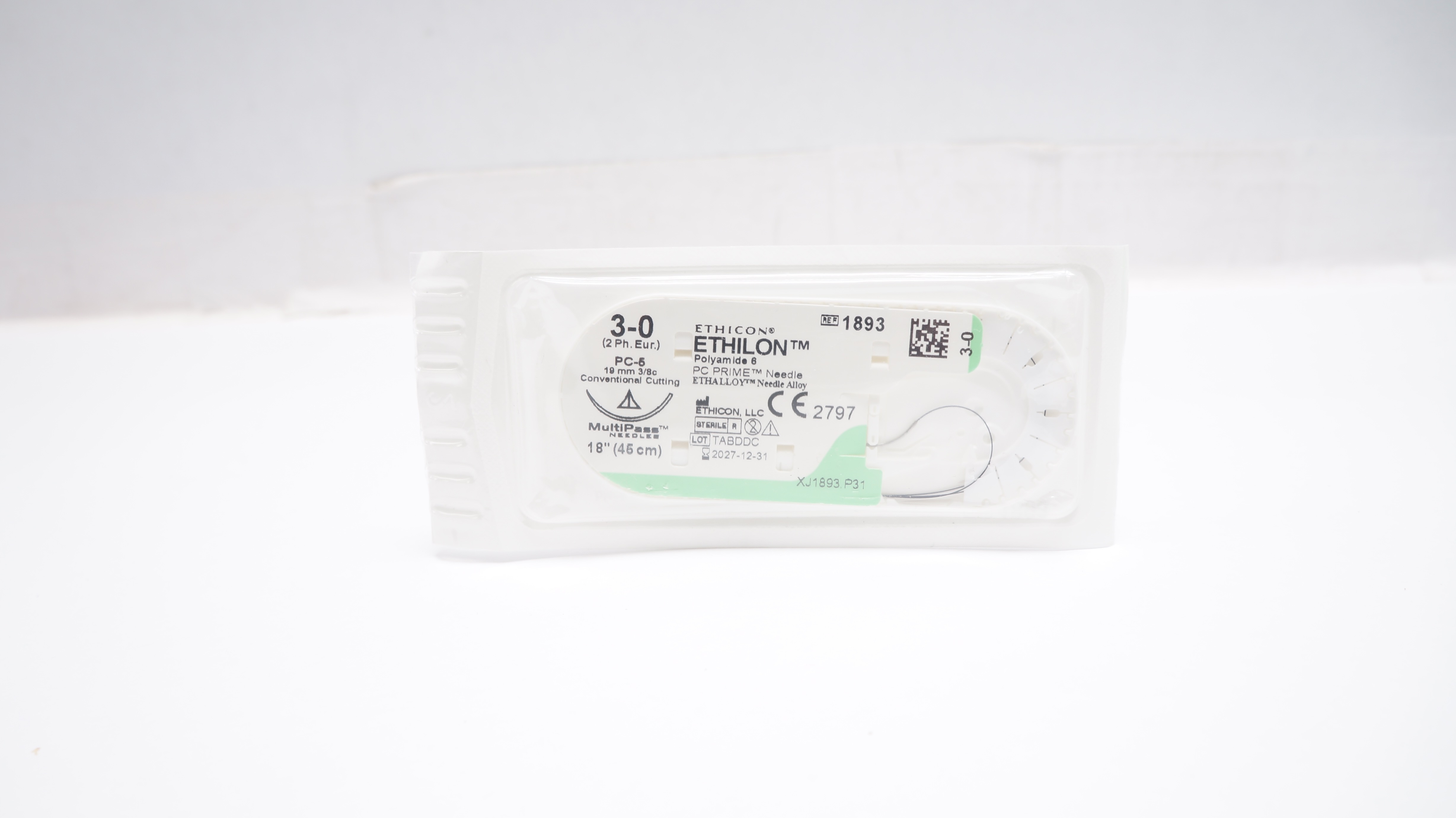 Ethicon 1893 3-0 ETHILON Stre PC-5 19mm 3/8c Conventional Cutting 18inch