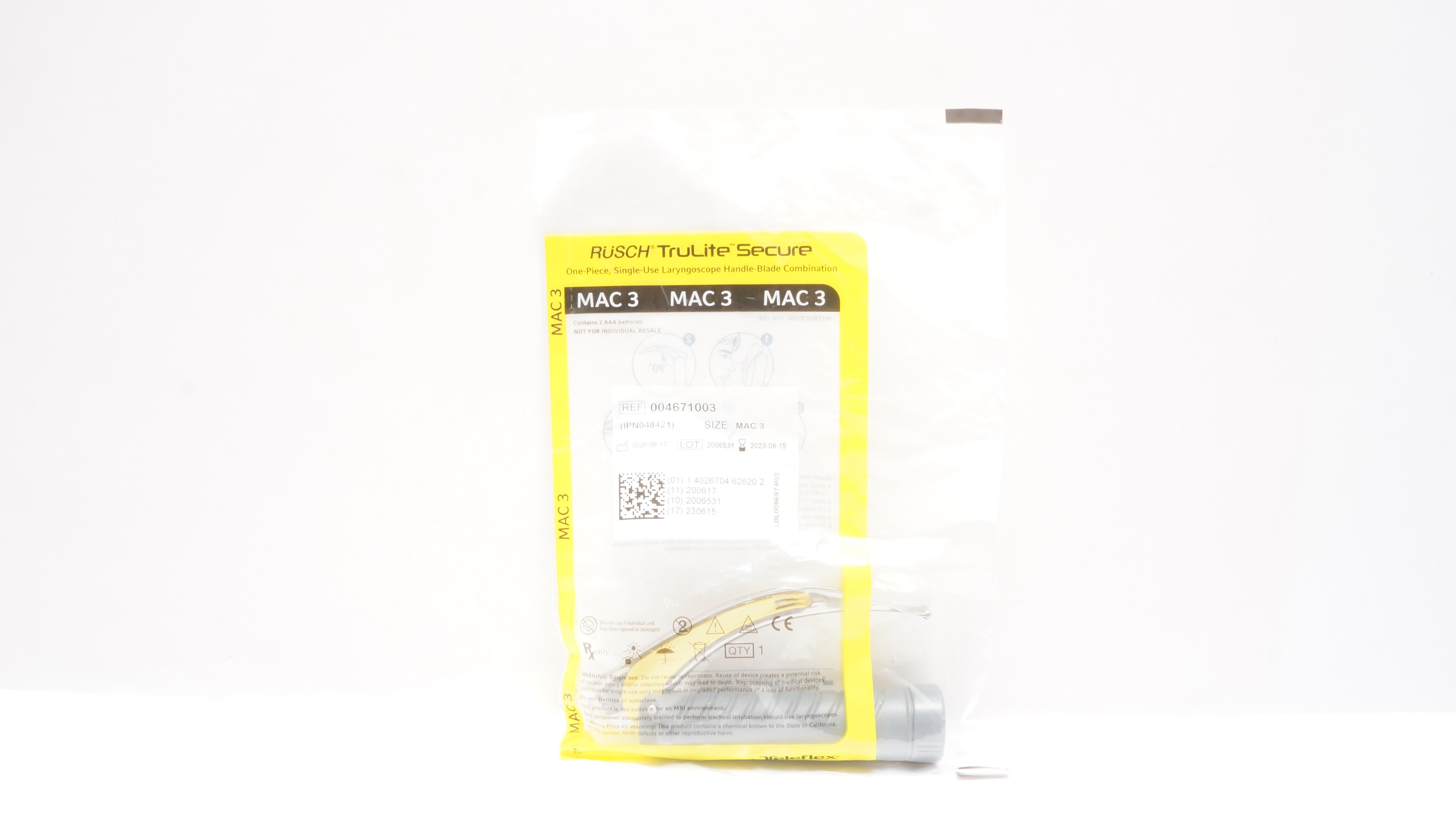 Teleflex 004671003 Rusch TruLite Secure Laryngoscope Handle-Blade Size MAC 3 (x)