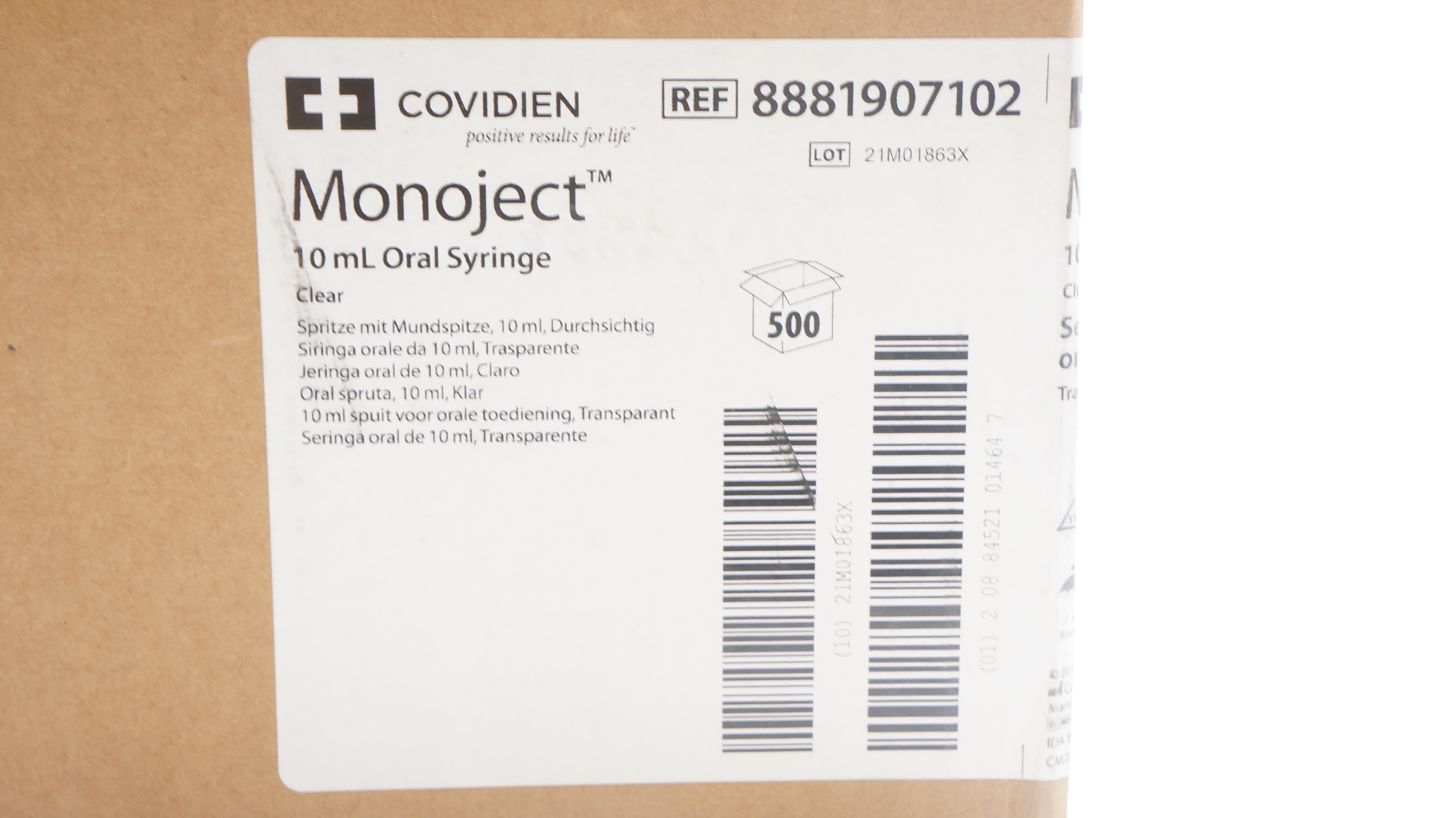 Covidien 8881907102 Monoject 10ML Oral Syringe - Case of 500