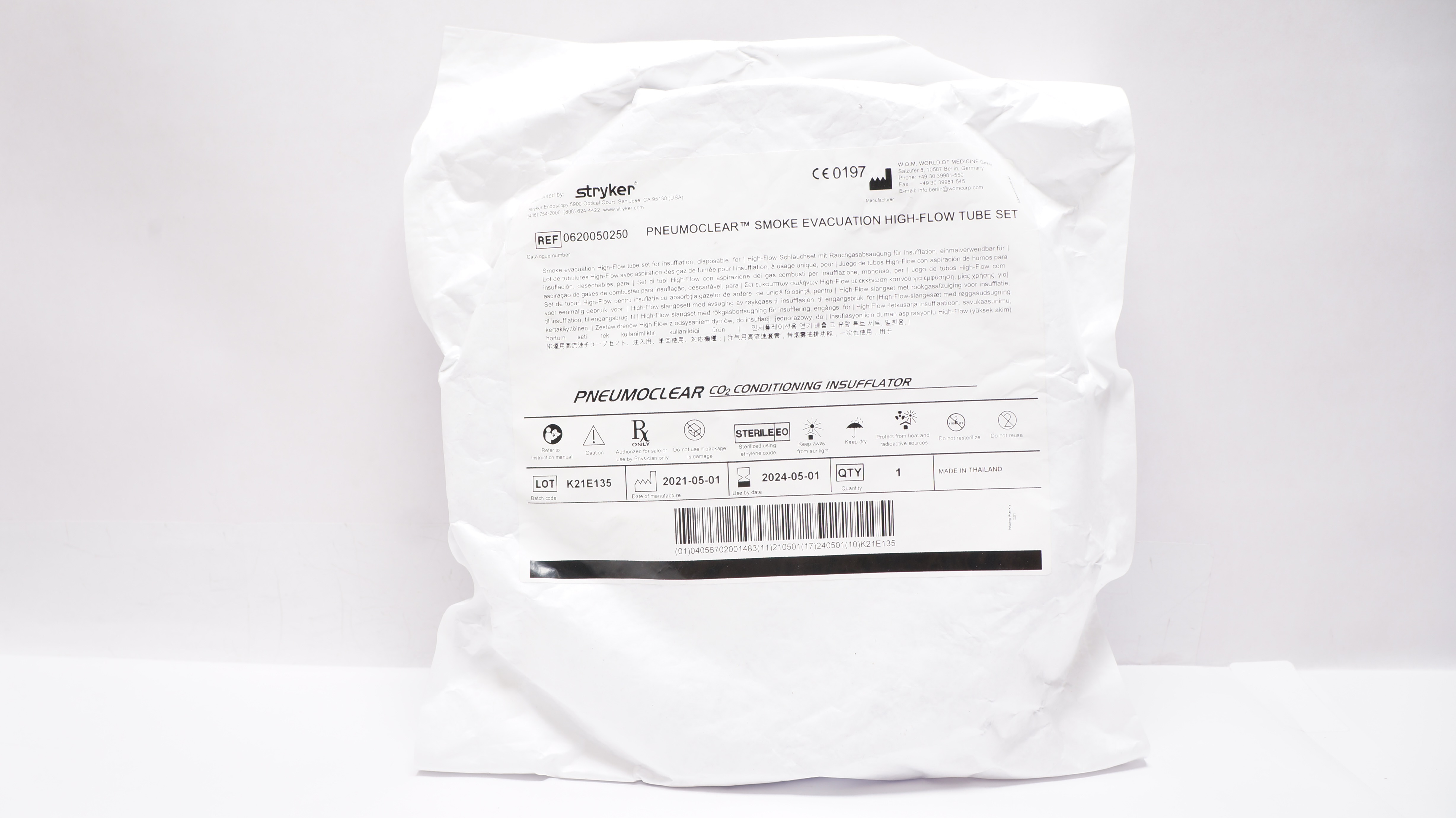 Stryker 0620050250 Pneumoclear Smoke Evacuation High-Flow Tube Set