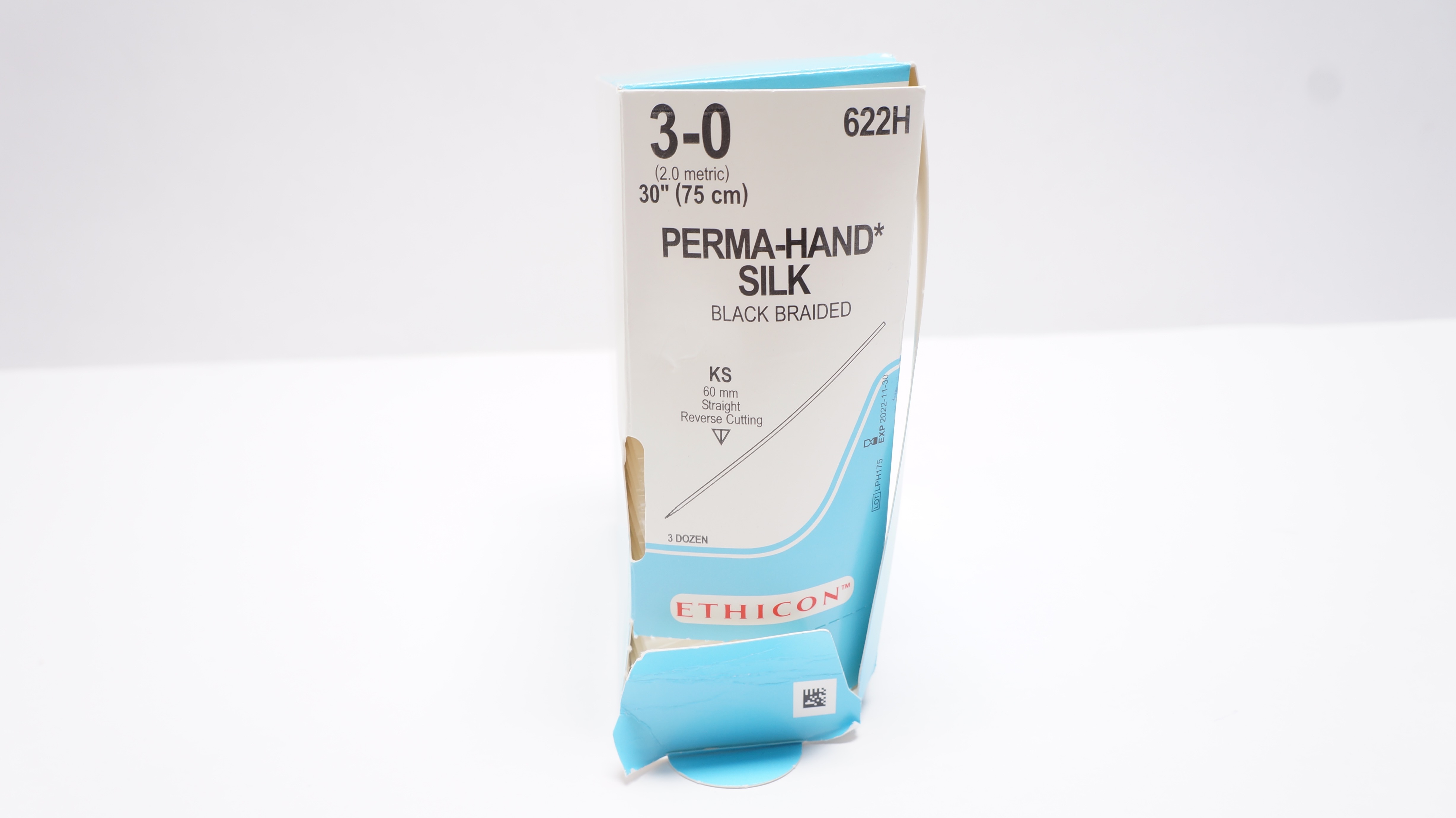 Ethicon 622H 3-0 Perma-Hand Silk Stre KS 60mm Reverse Cutting 30in(x) -Box of 26