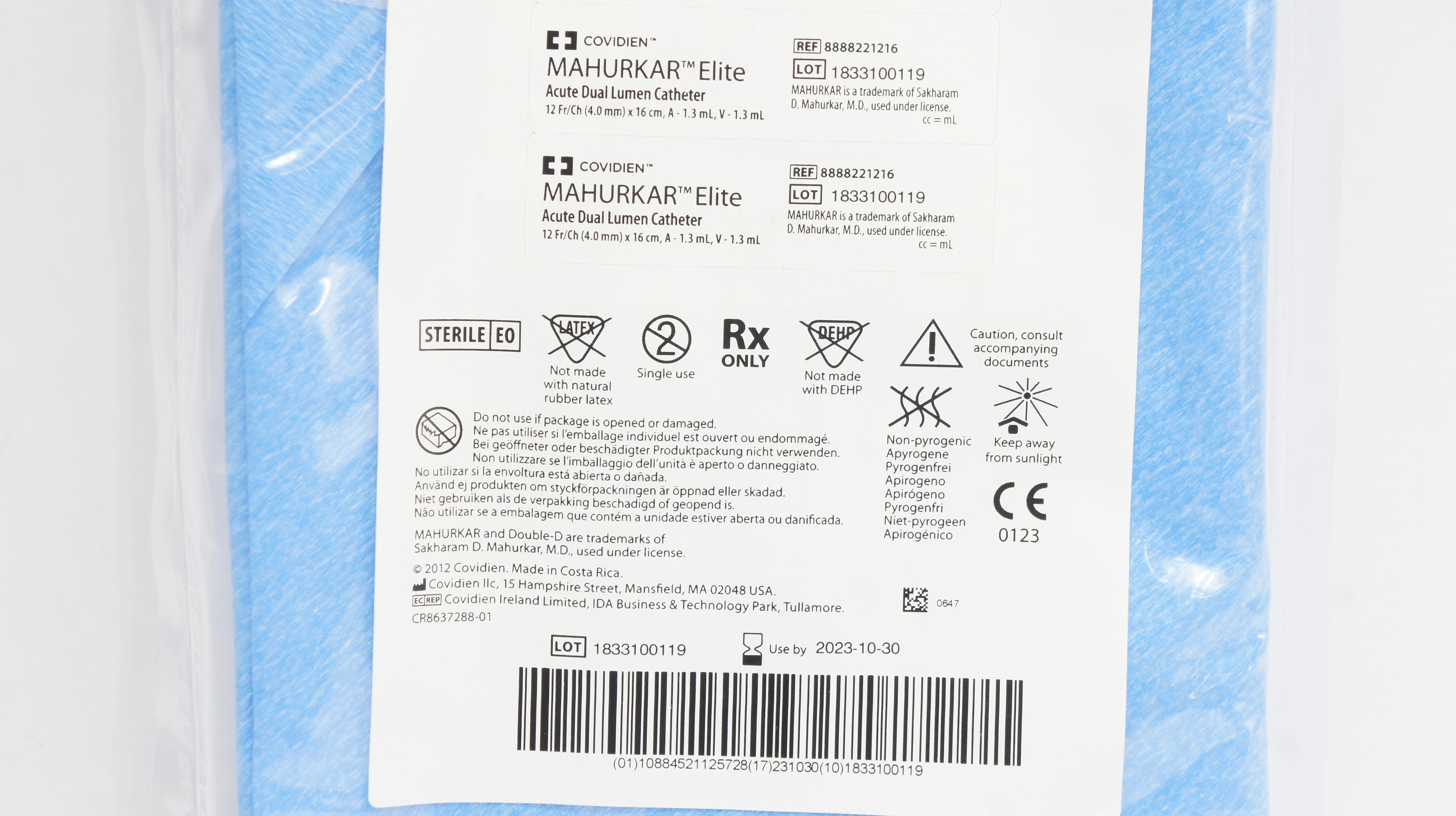 Covidien 8888221216 Mahurkar Elite Acute Dula Lumen Cath. Kit 12Fr