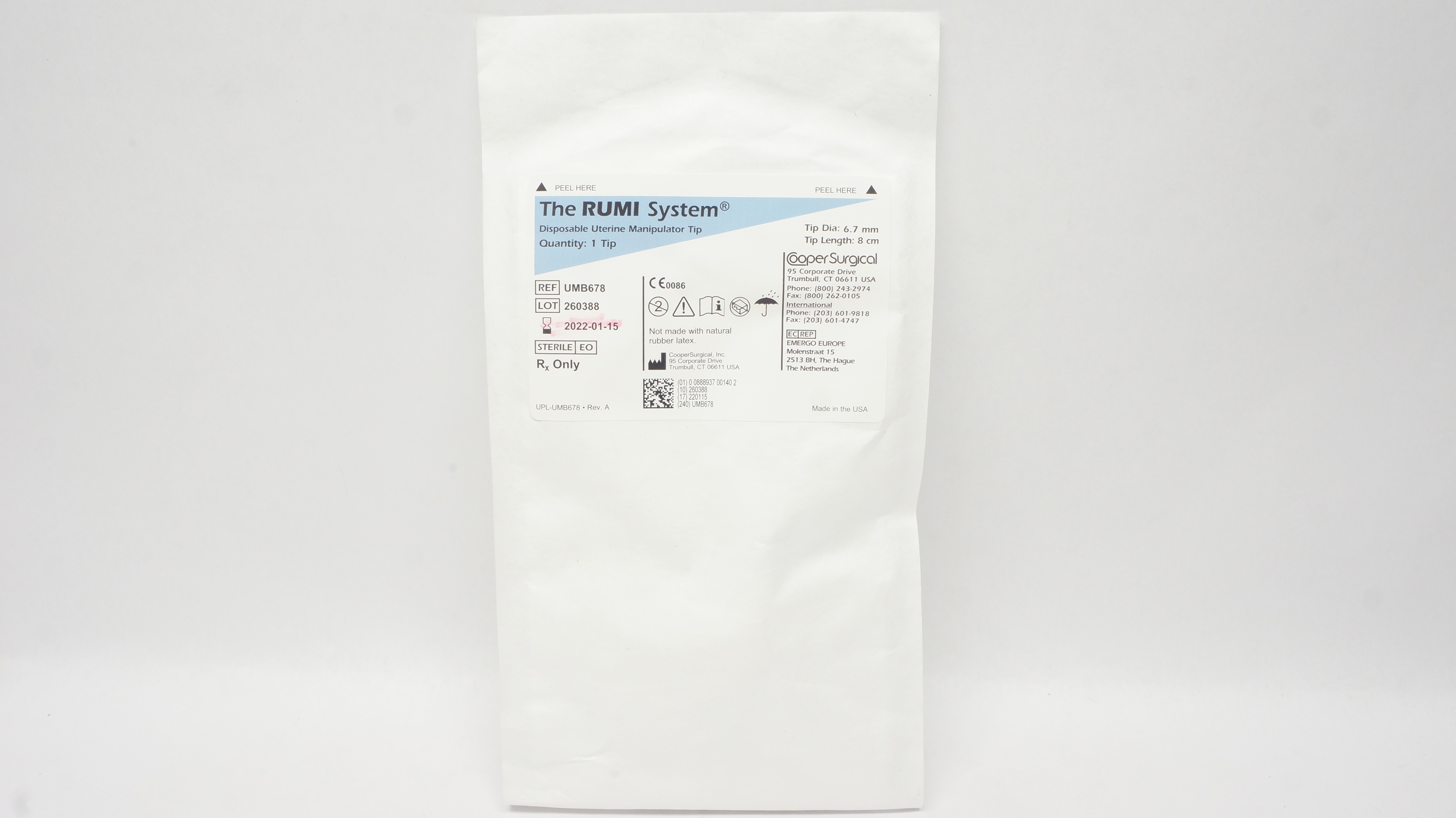 Cooper Surgical UMB678 The Rumi System Uterine Manipulator Tip 6.7mm x 8cm(x)