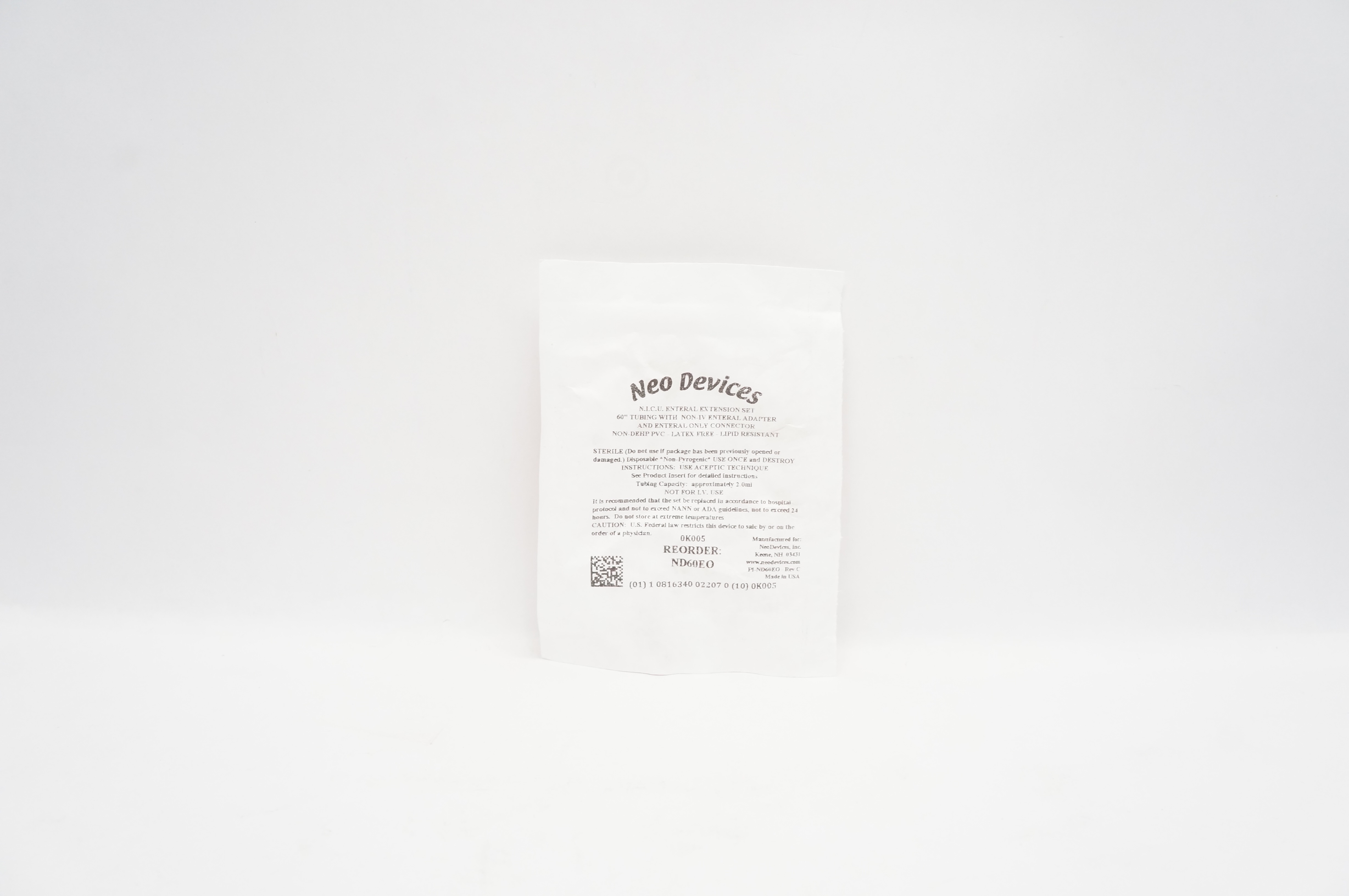 Neo Devices ND60EO N.I.C.U. Enteral Extension Set 60inch x 2.0ml