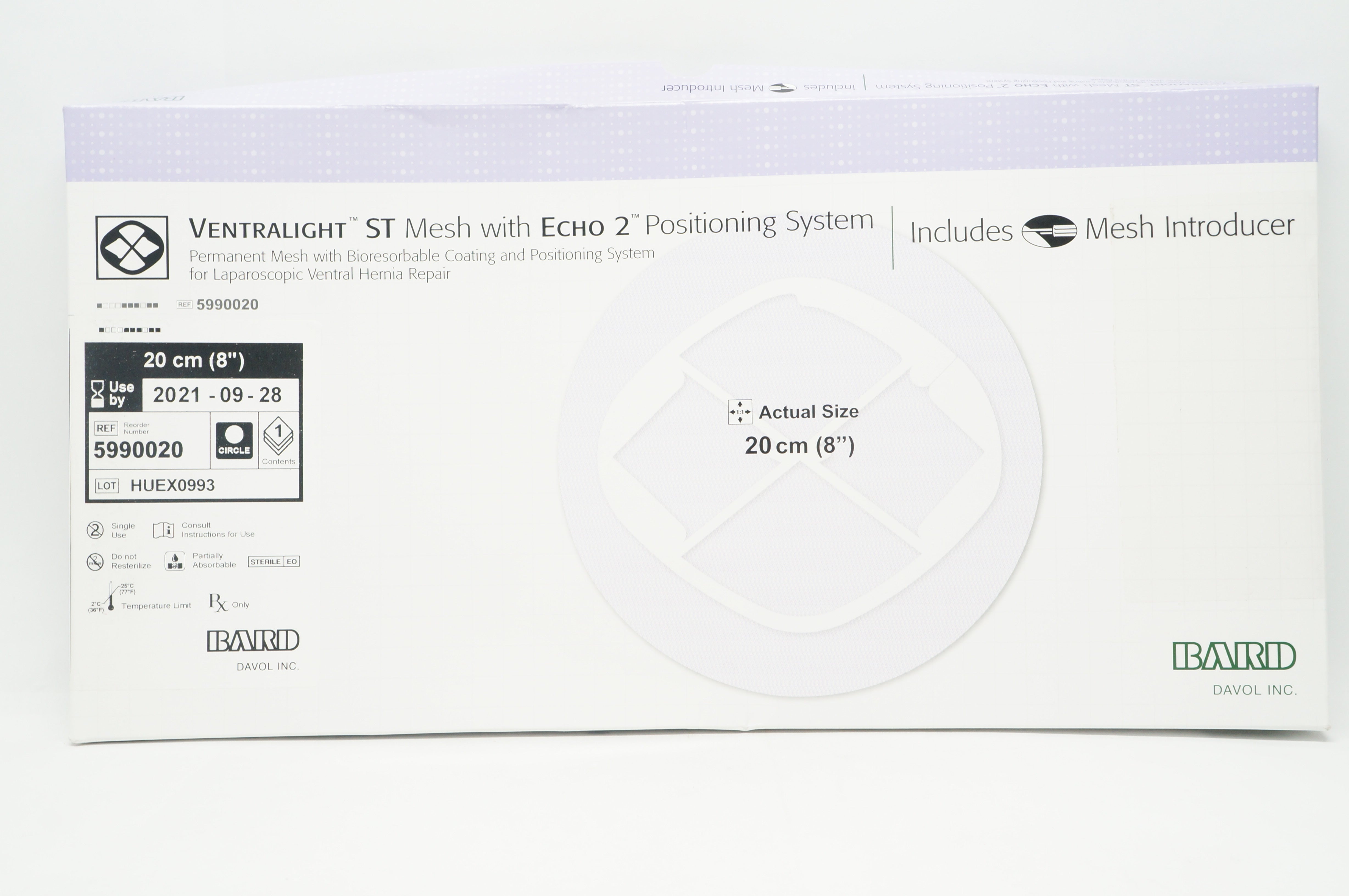 Bard 5990020 Ventralight ST Mesh with PS Echo PS Positioning System 8inch