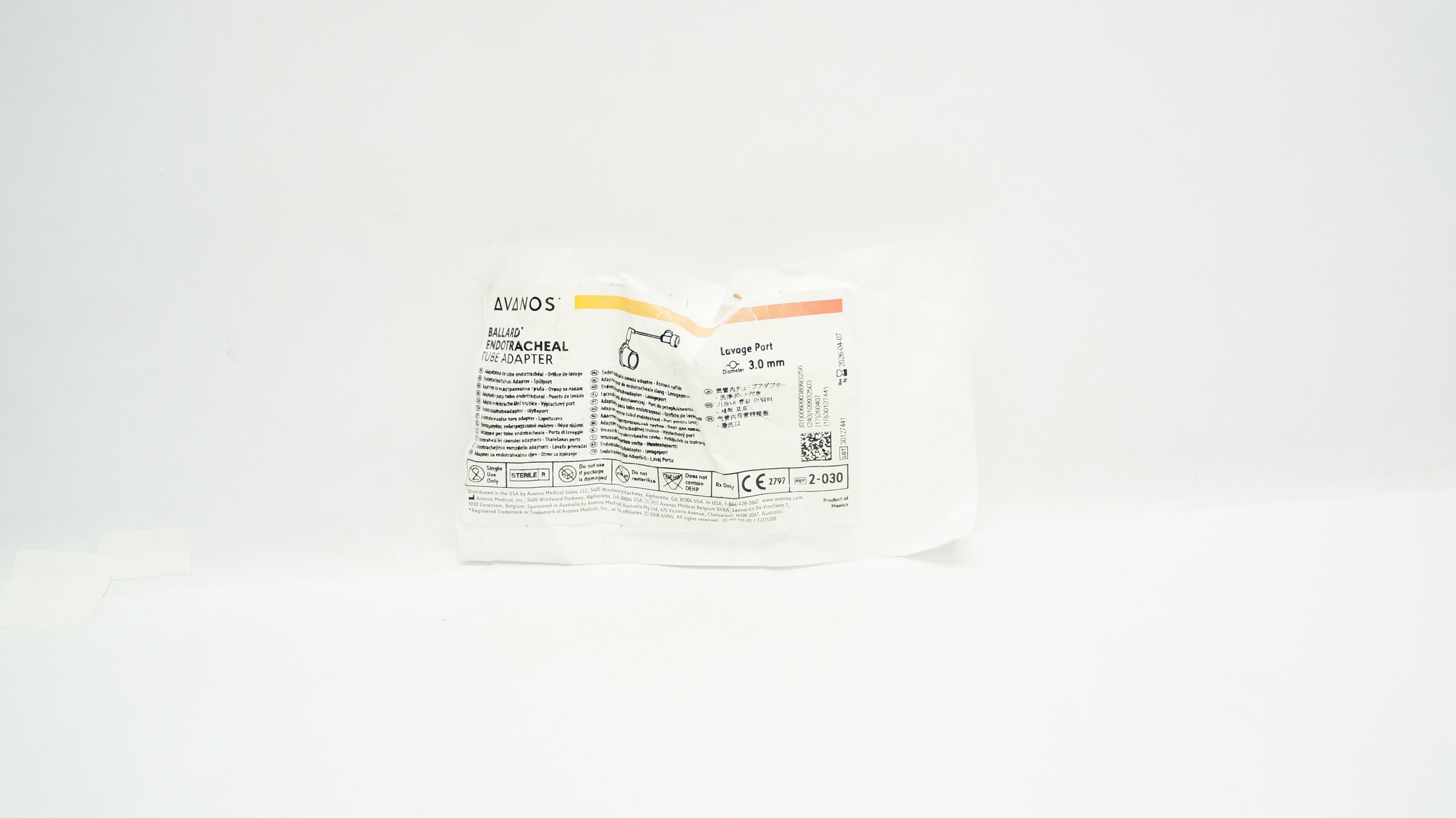 Avanos 2-030 Ballard Endotracheal Tube Adapter Lavage Port 3.0mm