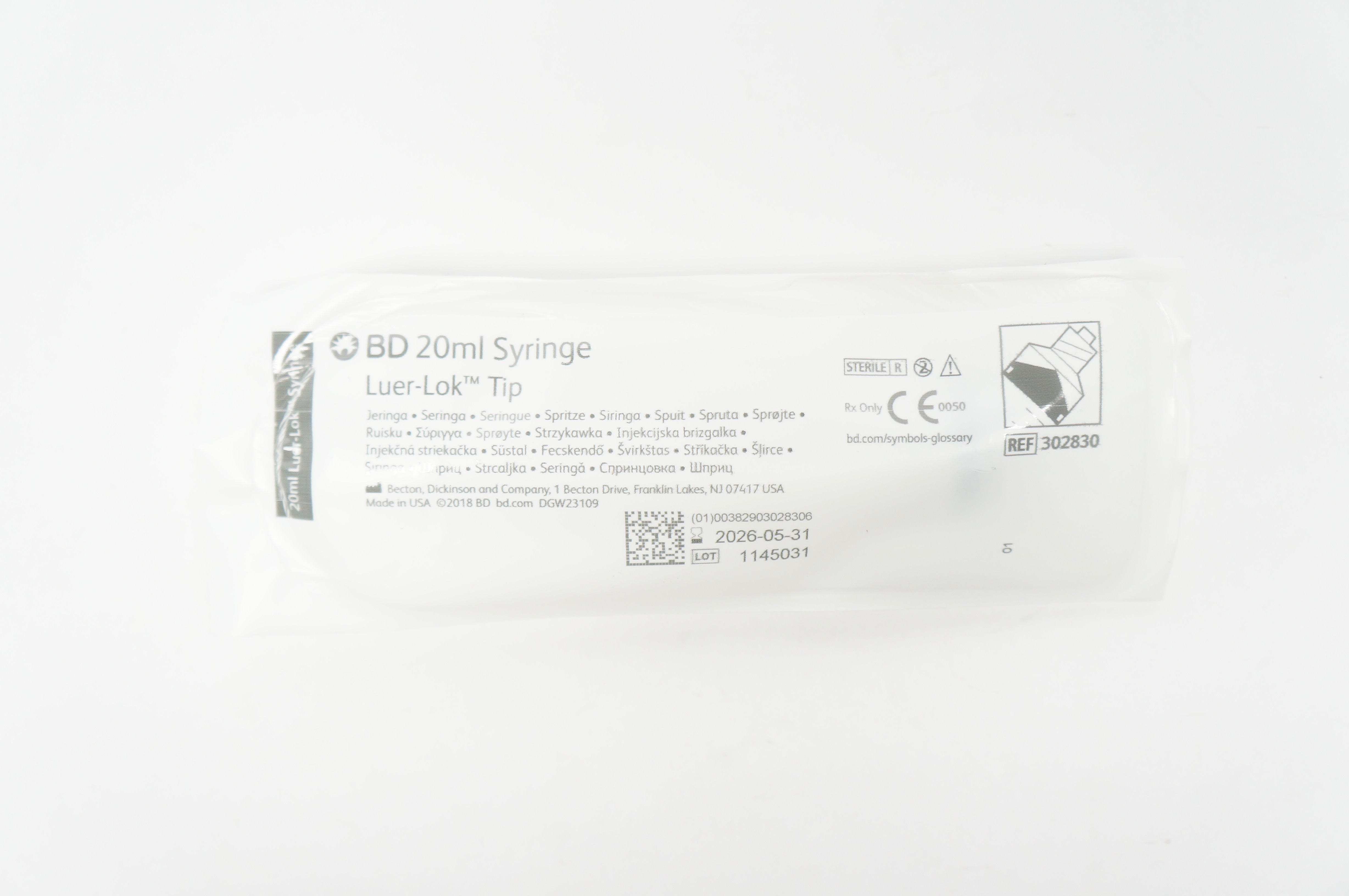 BD 302830 Syringe, Luer-Lok Tip, 20mL