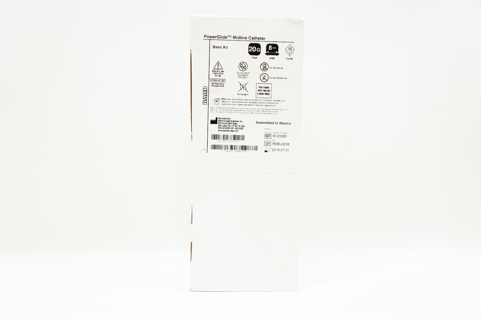 Bard M120080 PowerGlide Midline Cath. 20G x 8cm - Box of 10