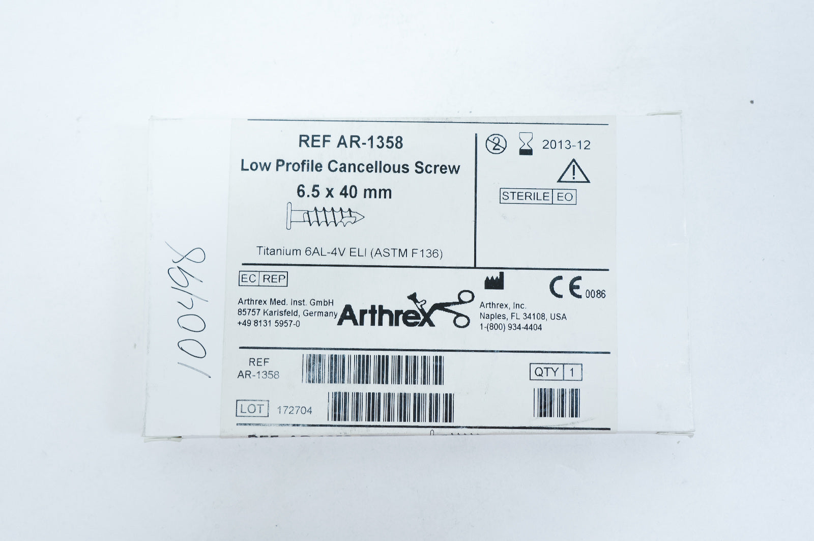Arthrex AR-1358 Low Profile Cancellous Screw 6.5 x 40mm (x)