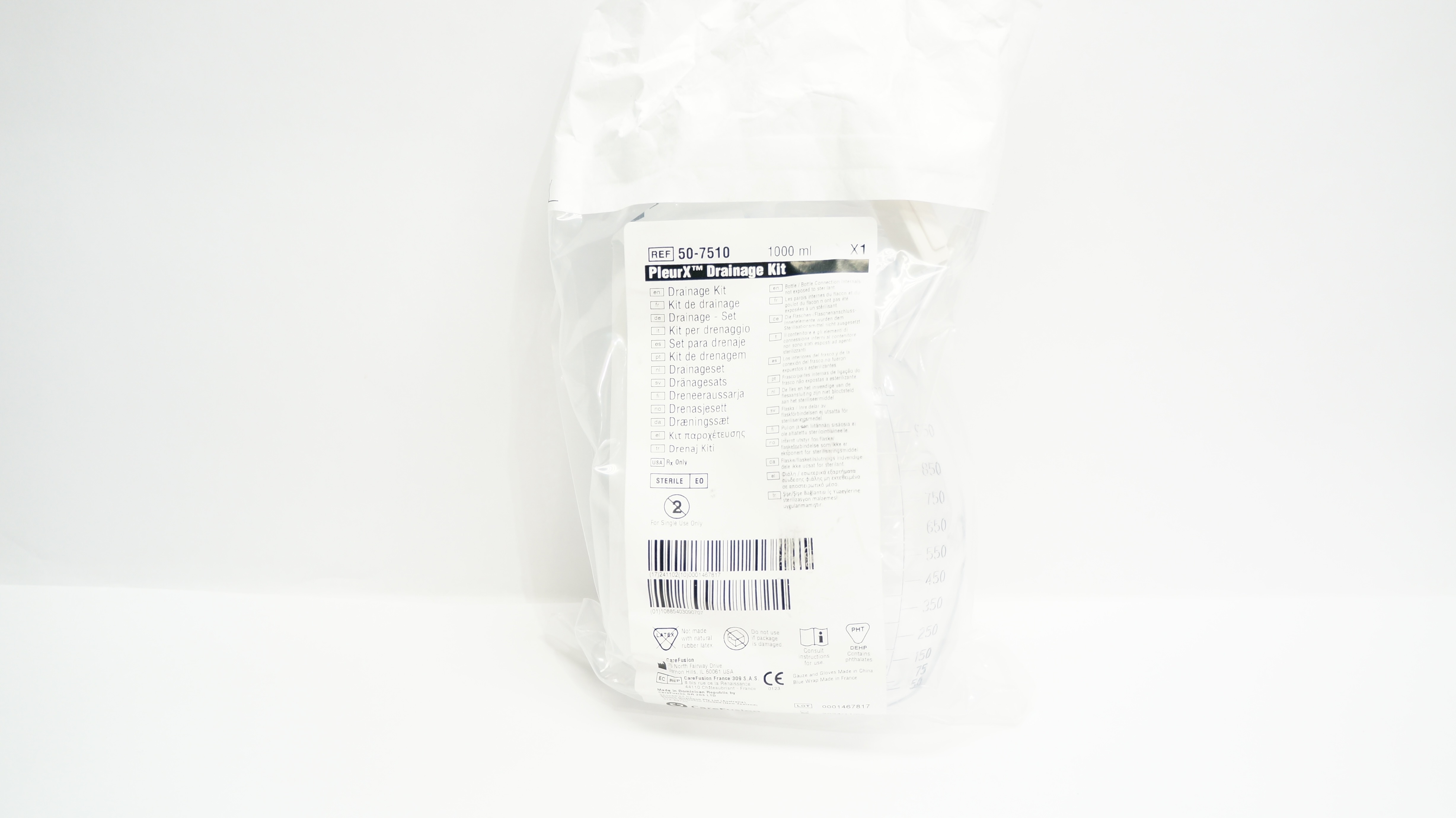 CareFusion 50-7510 PleurX Drainage Kit Procedure Pack 1000ml
