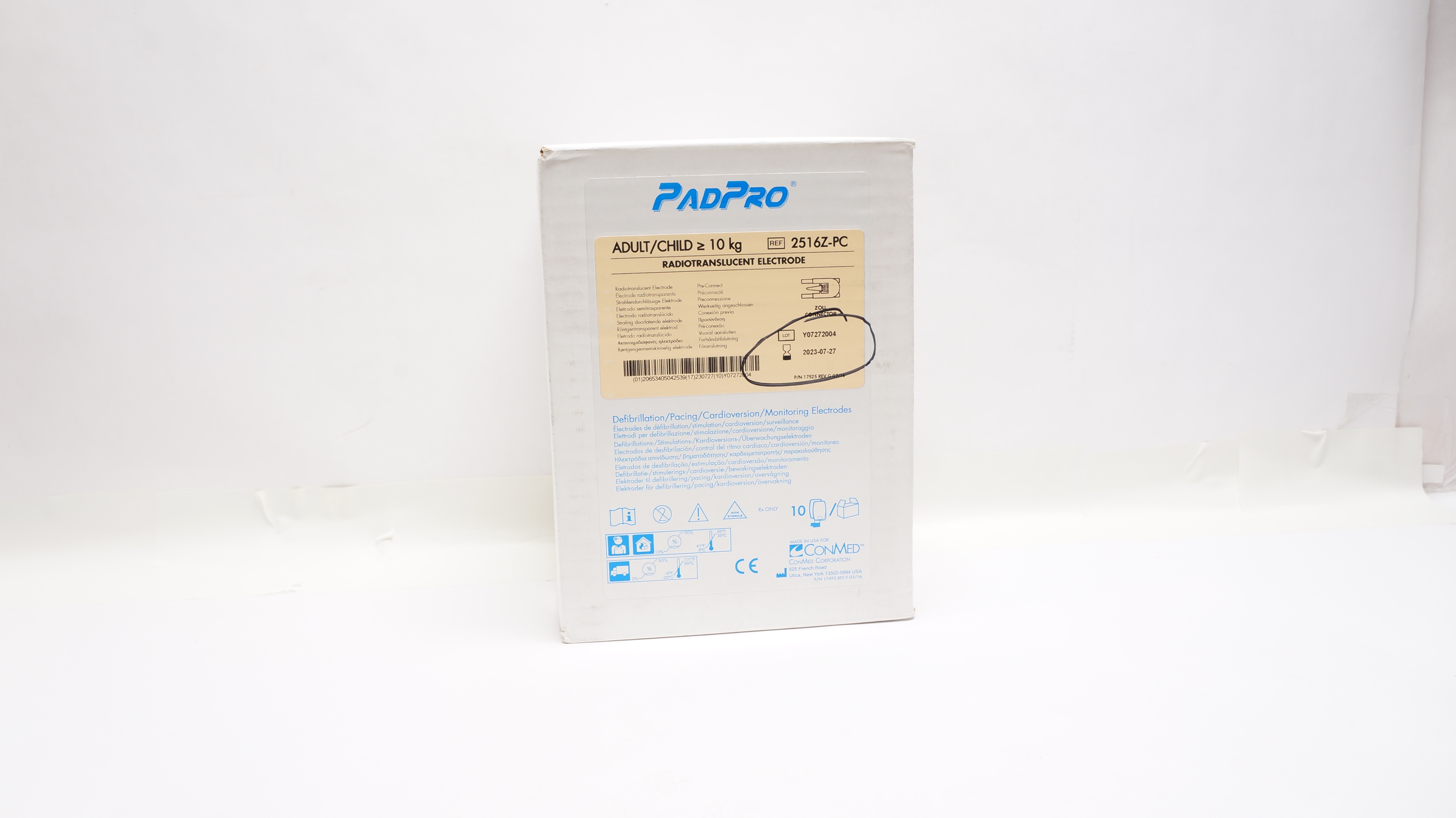 ConMed 2516Z-PC Radiotranslucent Electrode Adult/Child ≥ 10kg (x) - Box of 10