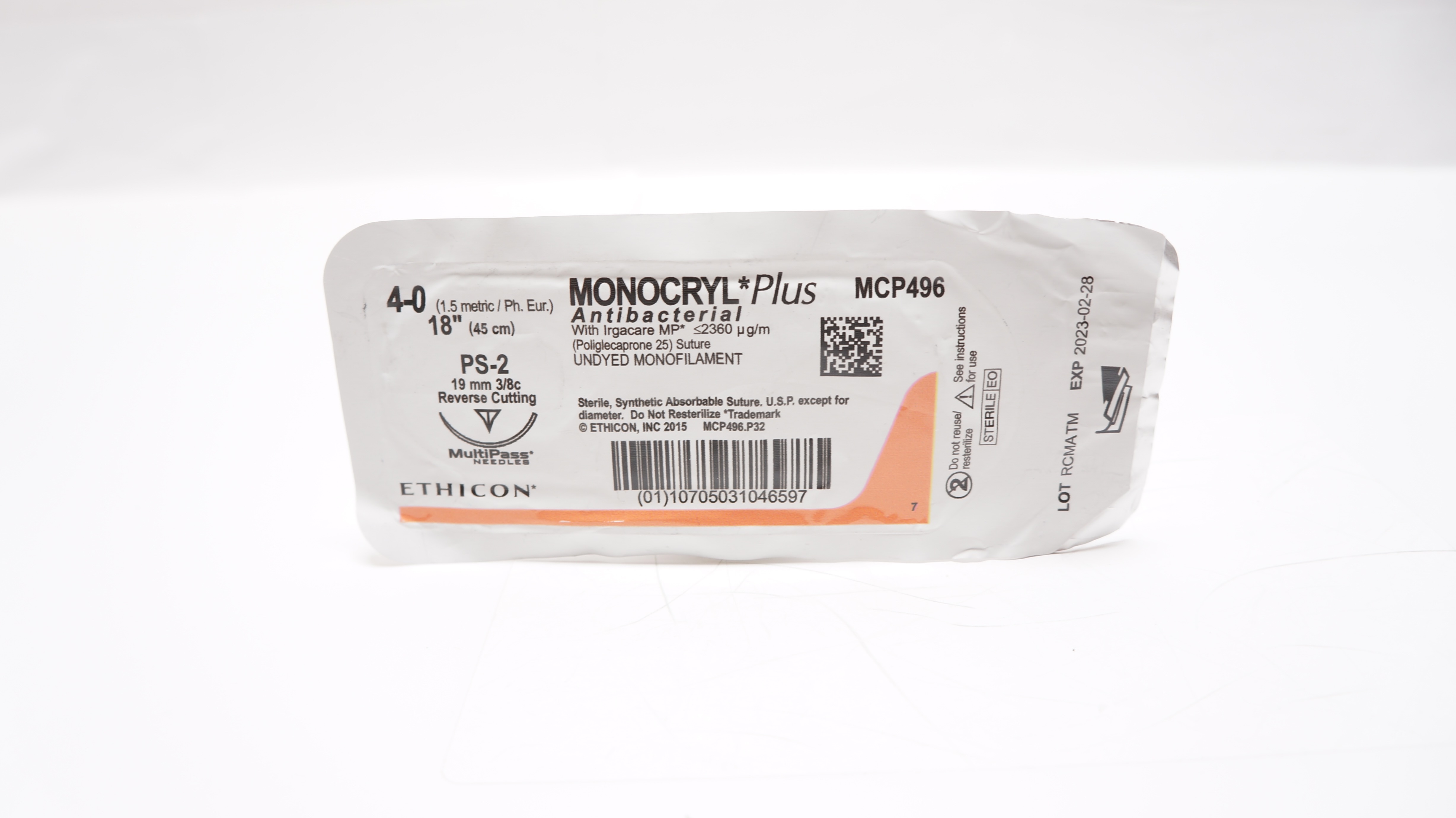 Ethicon Y496 4-0 MONOCRYL, PS-2, 19mm 3/8c Revers Cutting, 18inch (x)