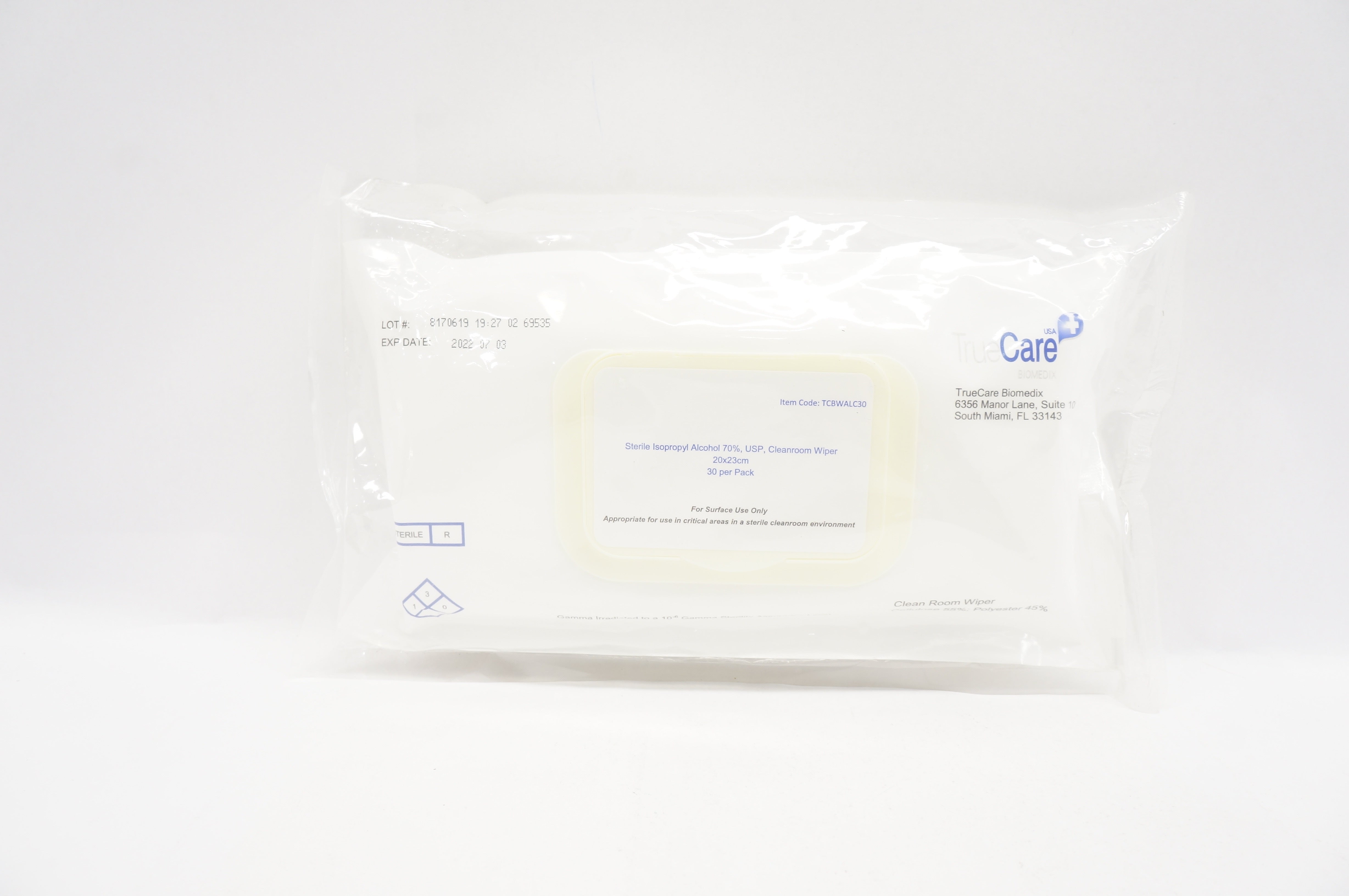 TrueCare TCBWALC30 Biomedix Isopropyl Alc 70% Cleanroom Wiper 20x23cm-Pack of 30