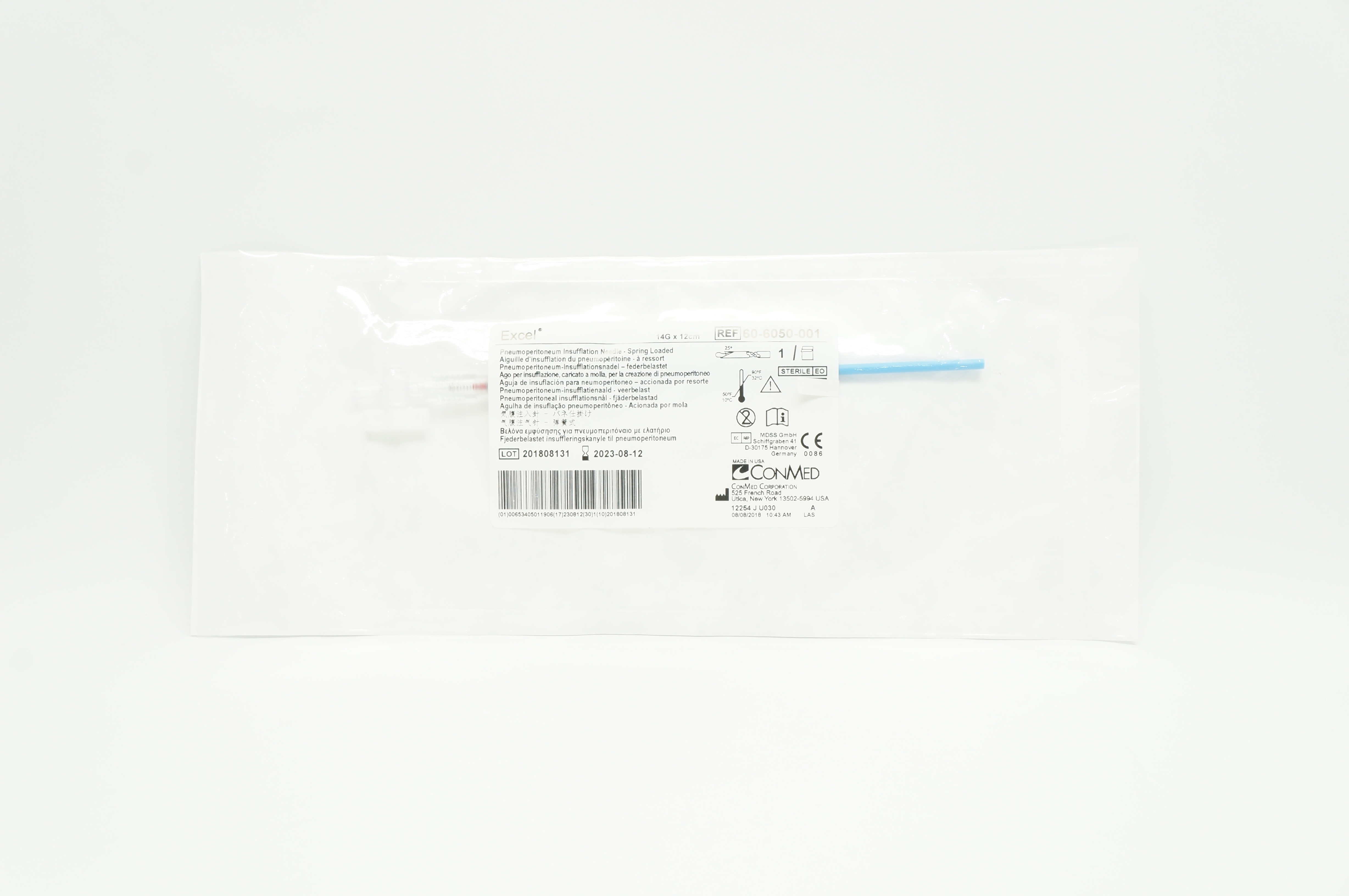 Conmed 60-6050-001 Excel Pneumoperitoneum Insufflation Ndle. 14G x 12cm