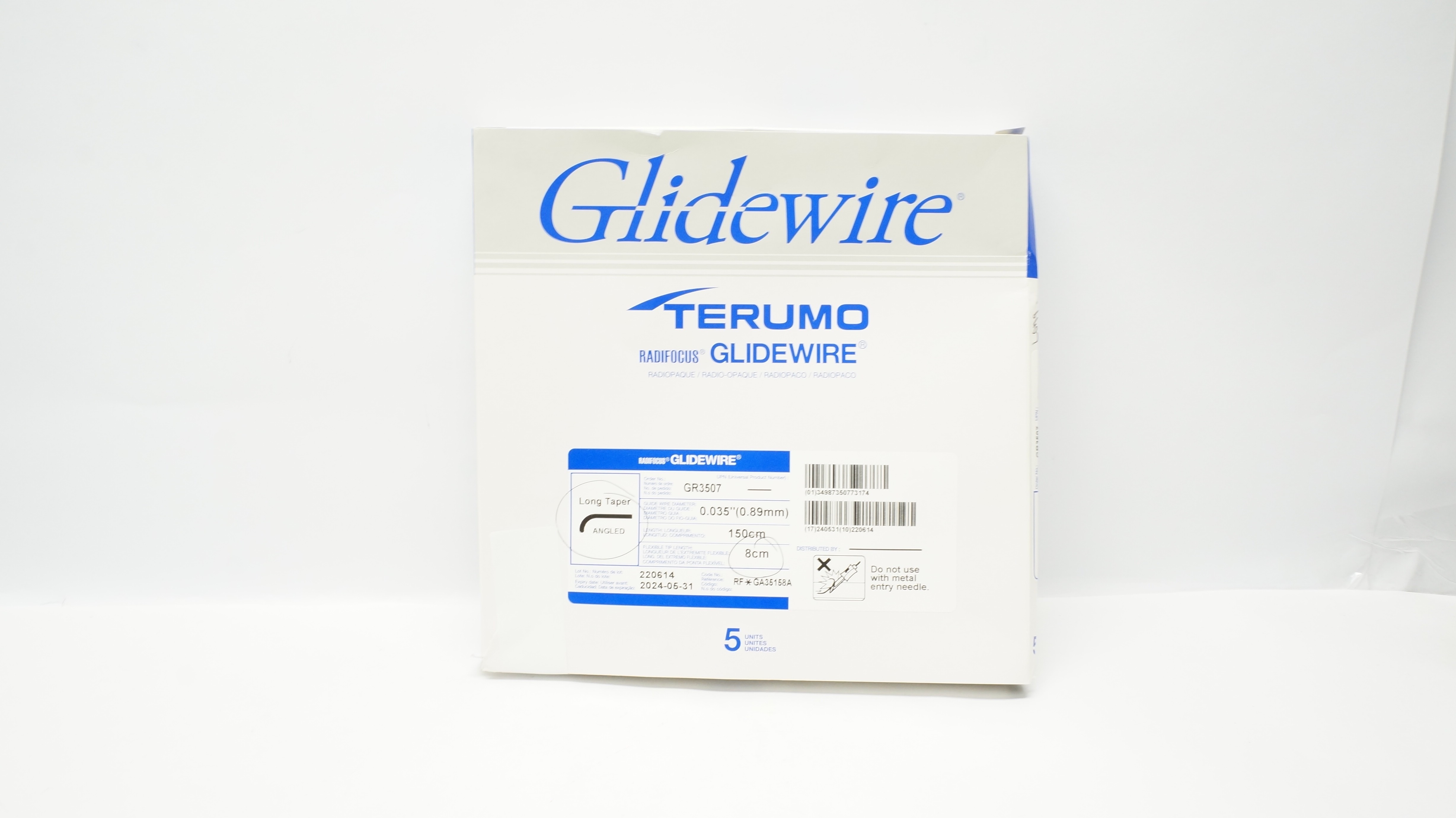 Terumo GA35158A Glidewire Radifocus Radiopaque 0.89mm x 150cm x 8cm(x) -Box of 2