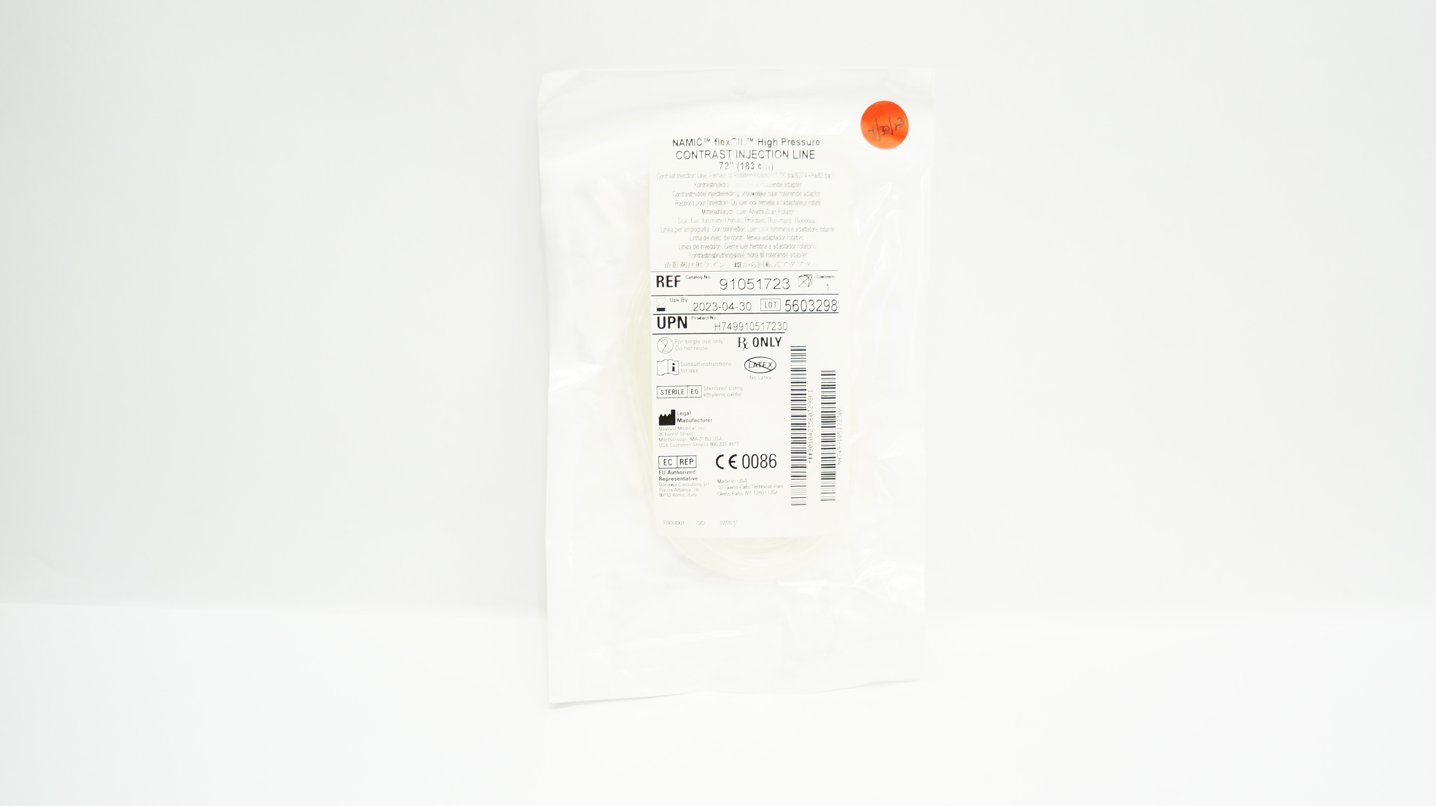 Navilyst 91051723 Namic flexCil High Pressure Contrast Injection Line 72inch (x)