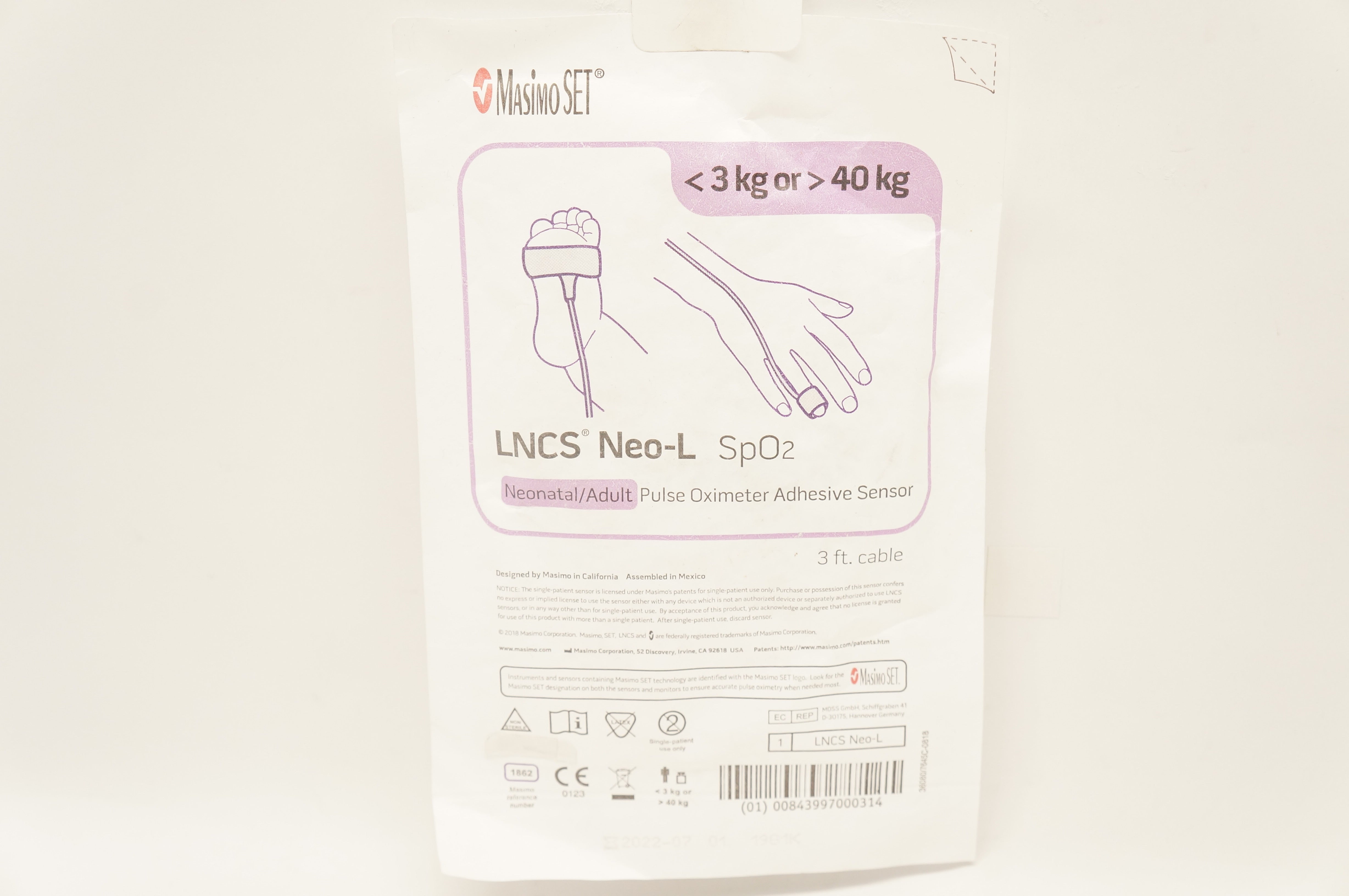 Masimo 1862 LNCS Neo-L SpO₂ Neonatal/Adult Pulse Oximeter Adhesive Sensor