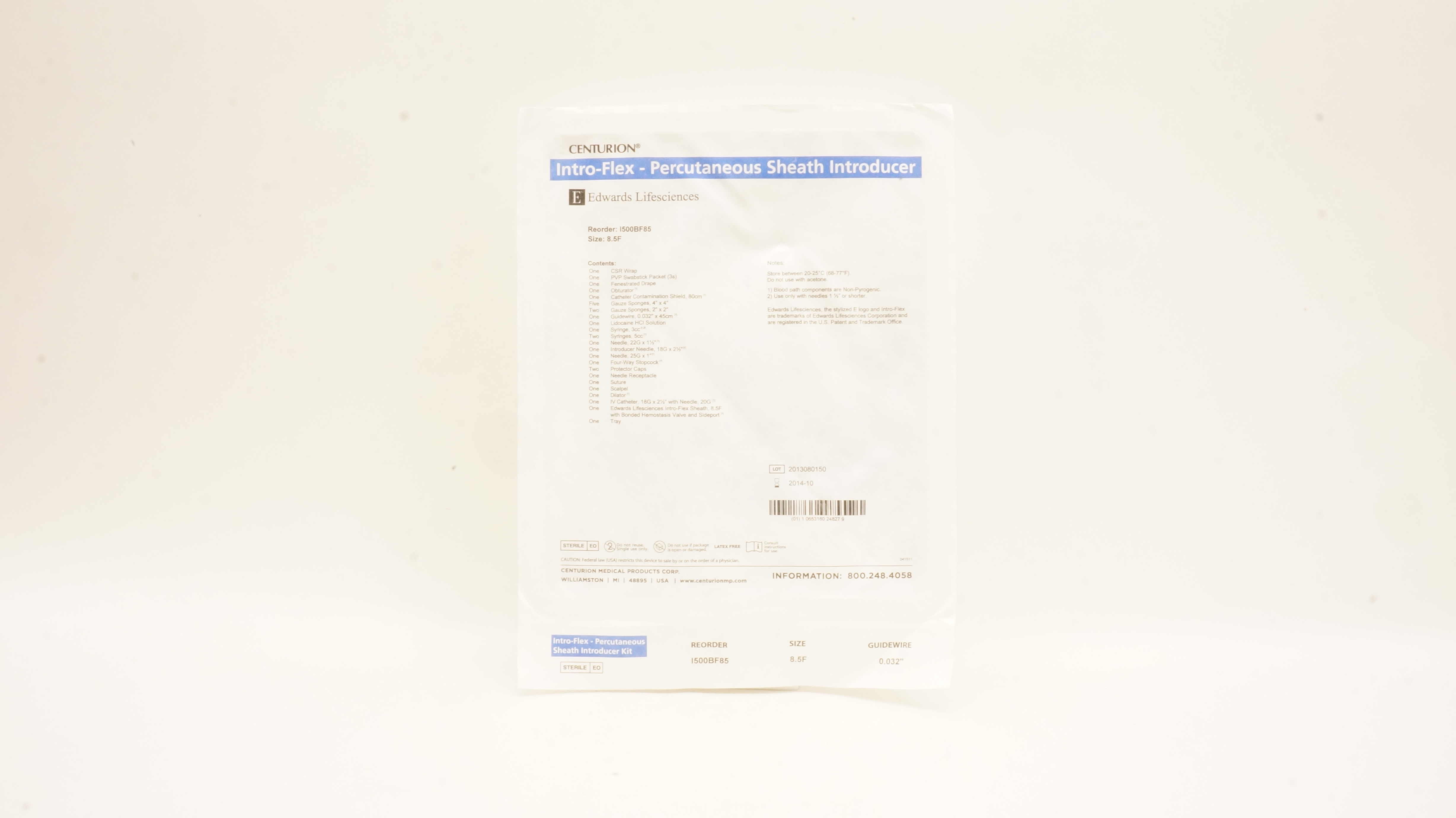 Centurion I500BF85 Intro-Flex Percutaneous Sheath Introducer 8.5F (x)