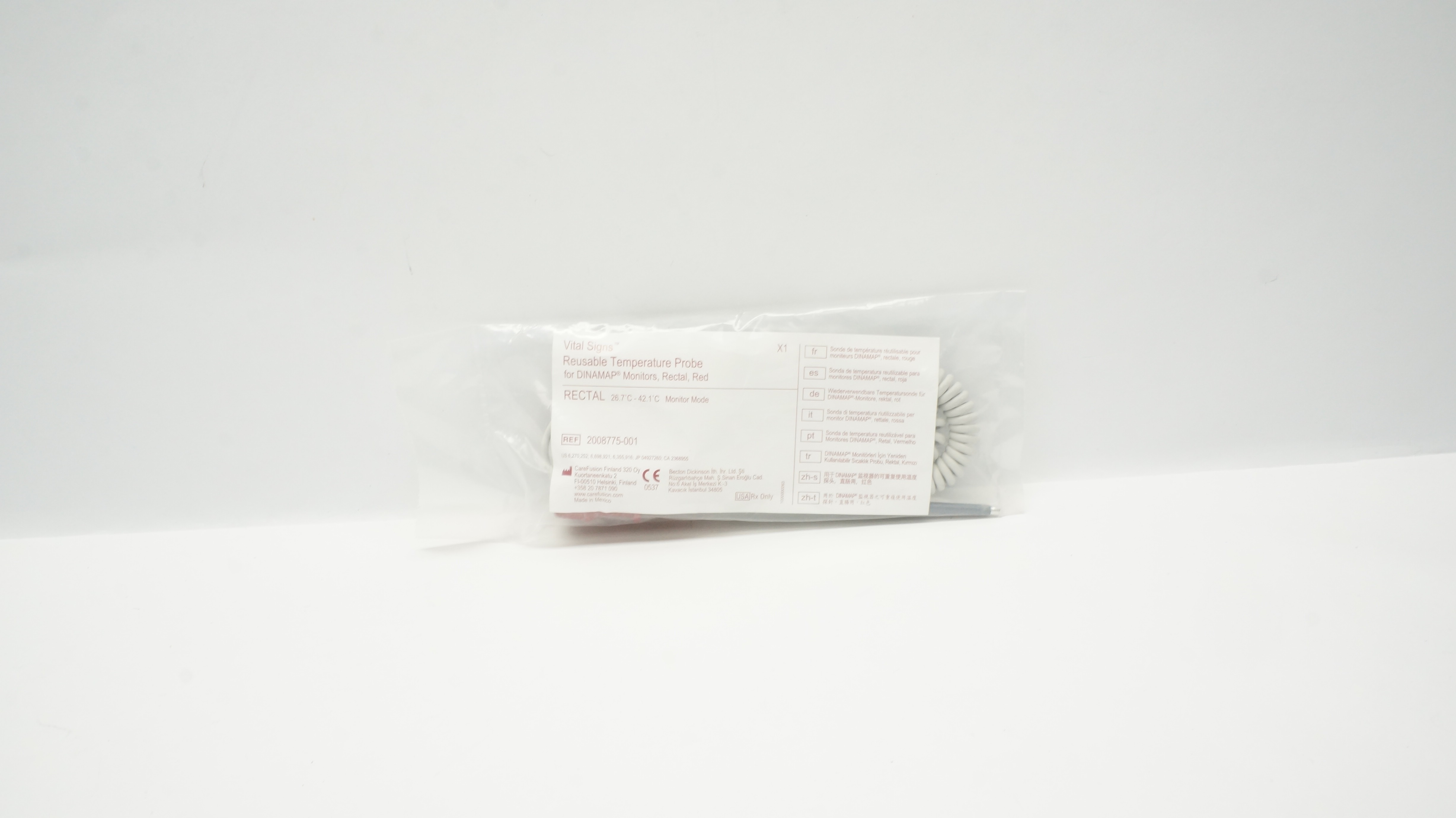 CareFusion 2008775001 Vital Signs Reusable Temperature Probe, Rectal, Red