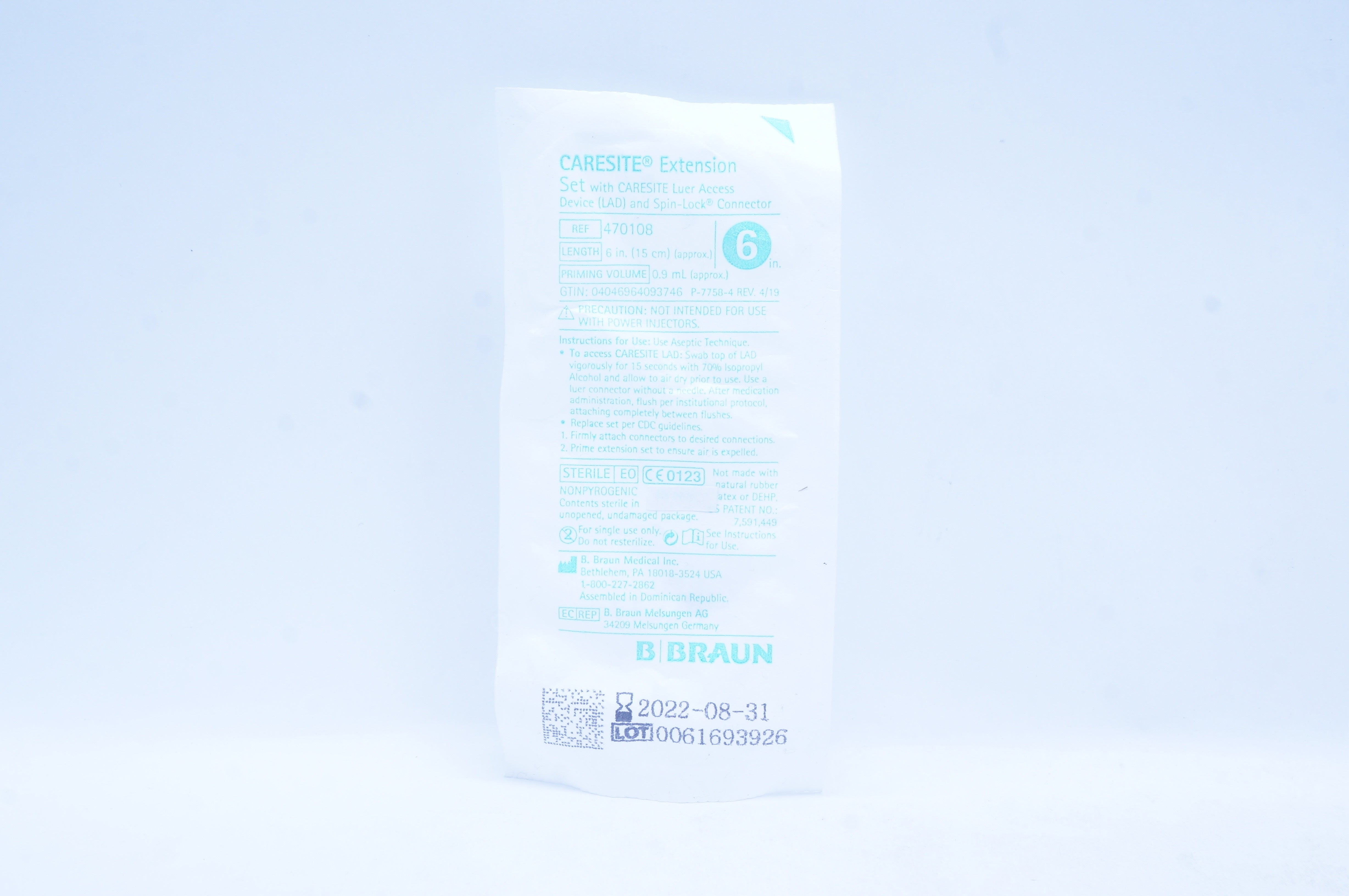 B.Braun 470108 Caresite Extension Set 0.9mL x 6inh