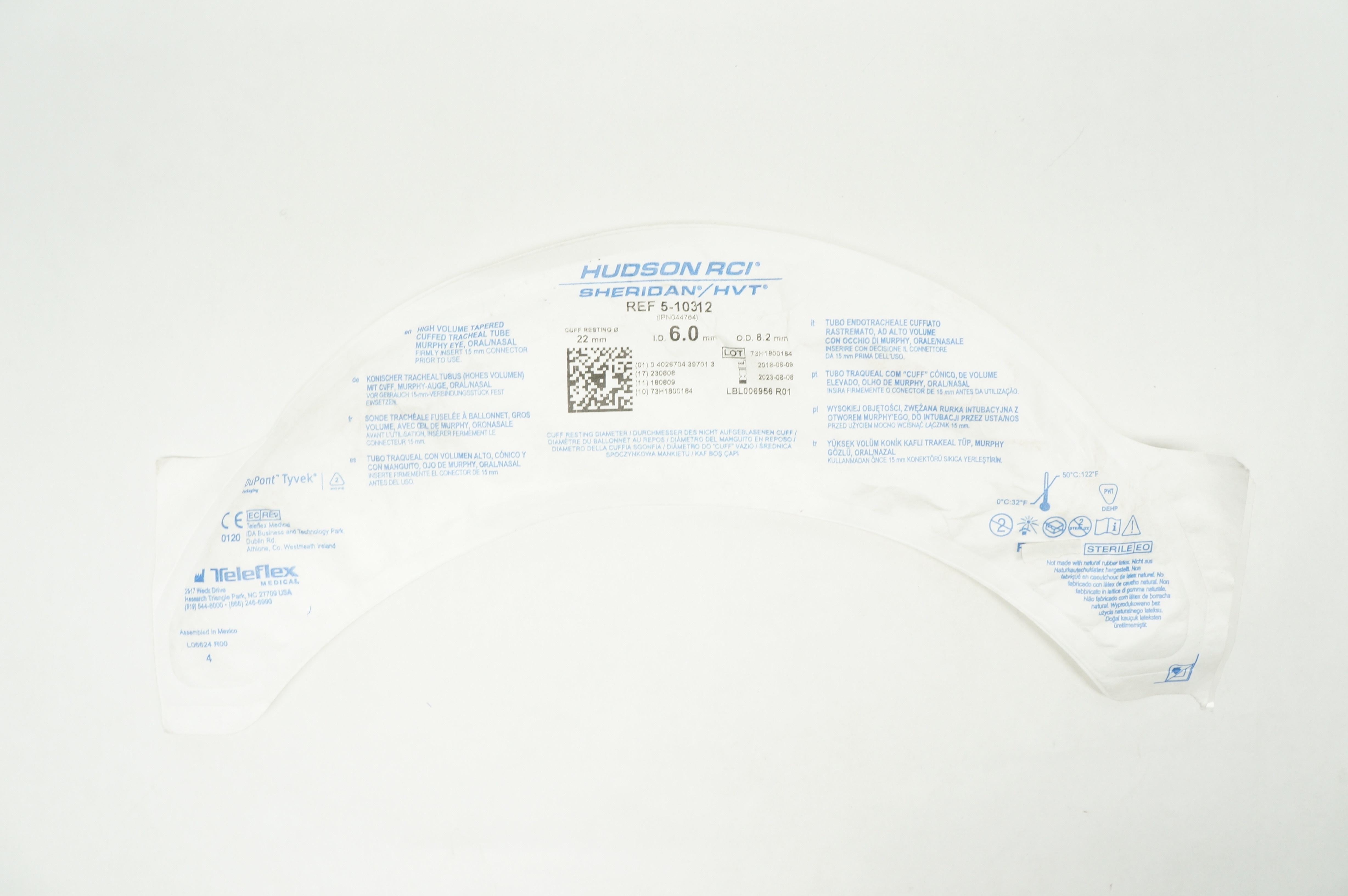 Teleflex 5-10312 Hudson RCI Sheridan HVT Tracheal Tube 6mm x 8.2mm x 22mm