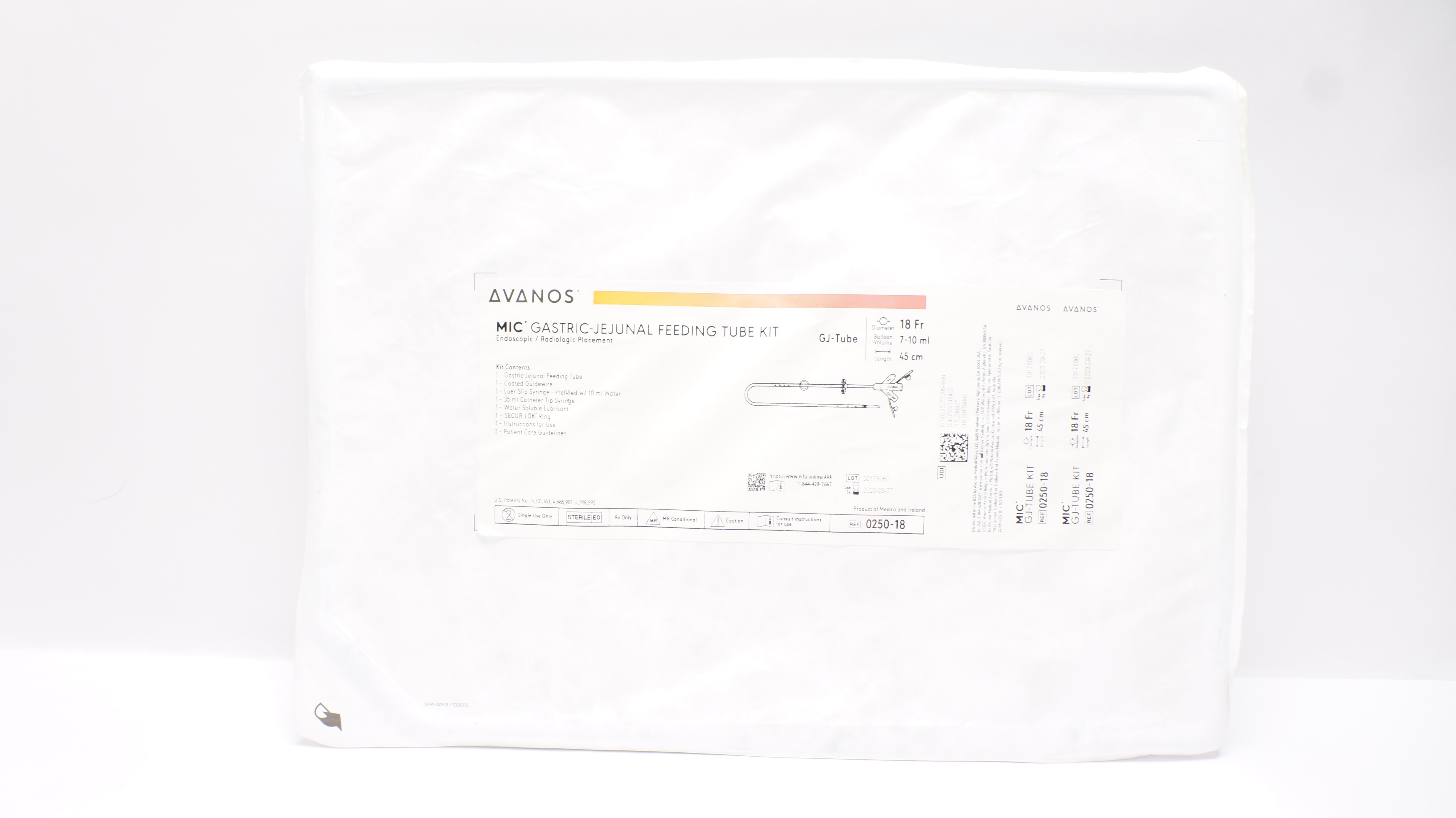 Avanos 0250-18 MIC Gastric-Jejunal Feeding Tube Kit GJ-Tube 18Fr x 45cm 7-10ml(x)