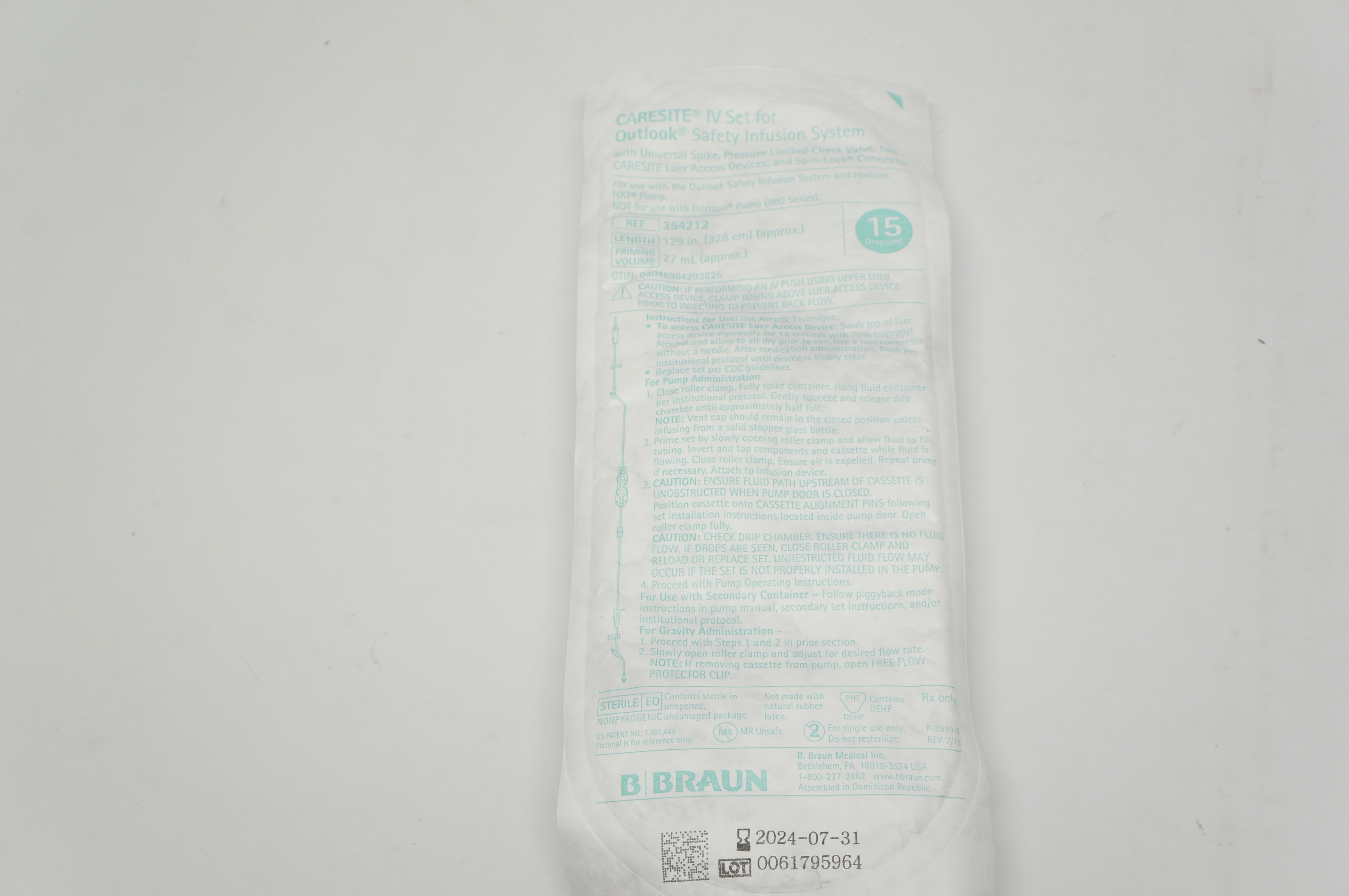Braun 354212 Caresite IV Set for Outlook Safety System 129inch x 27mL