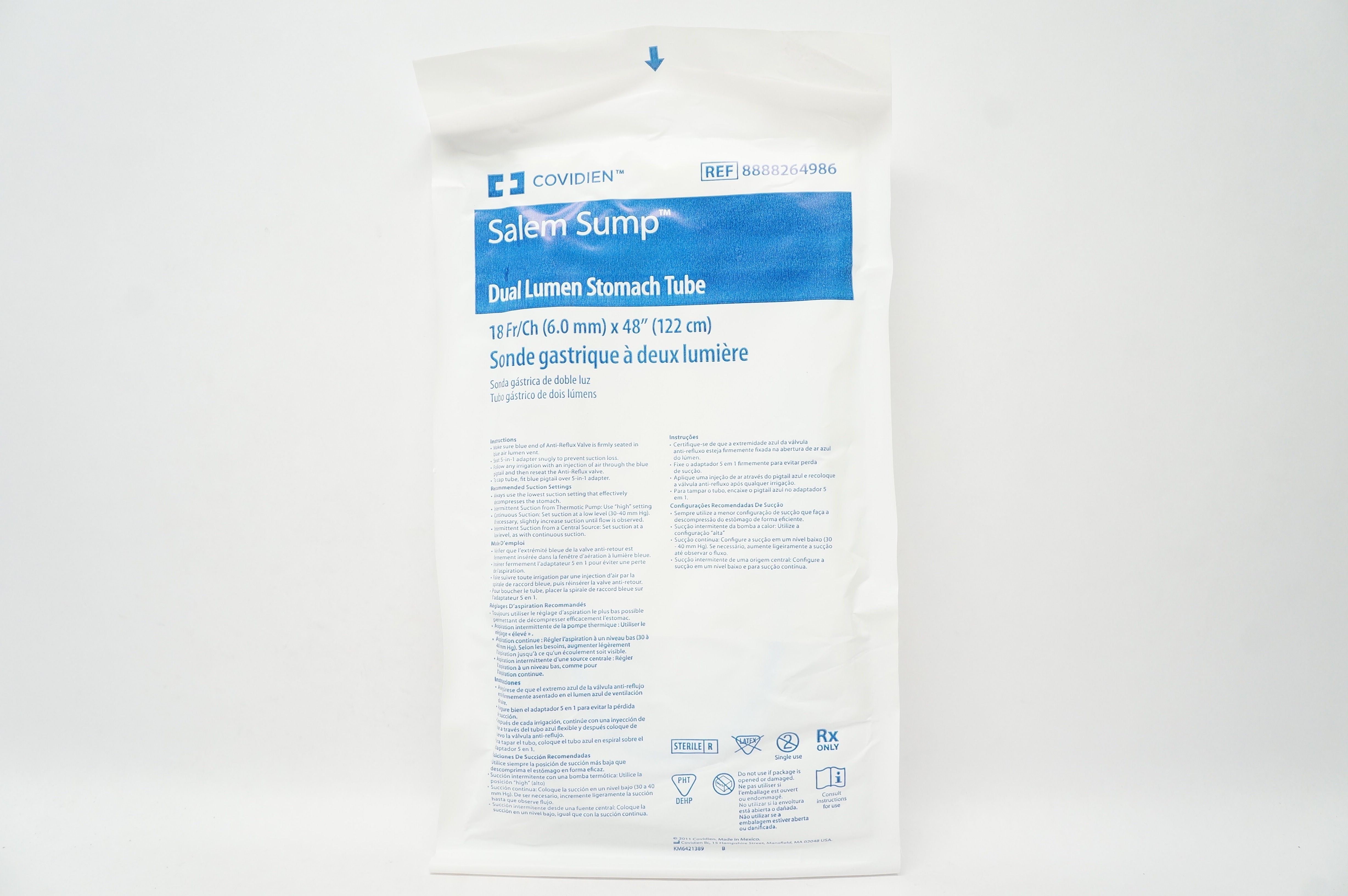 Covidien 8888264986 Salem Sump Dual Lumen Stomach Tube 18Fr/Ch x 48 inch